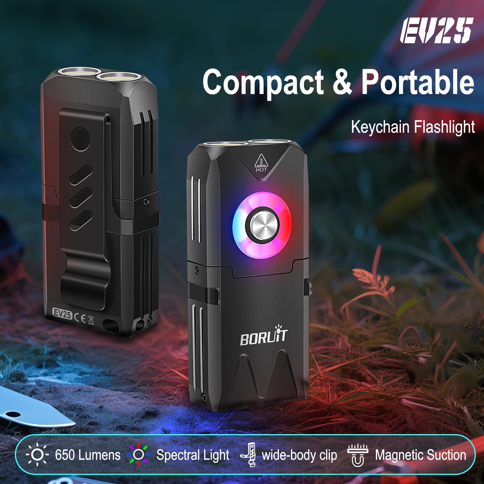 BORUIT EV25 Torch Rechargeable, 650LM EDC Super Bright Small Torches, with Gradient RGB Light Mini Torch Pocket Clip - Image 2