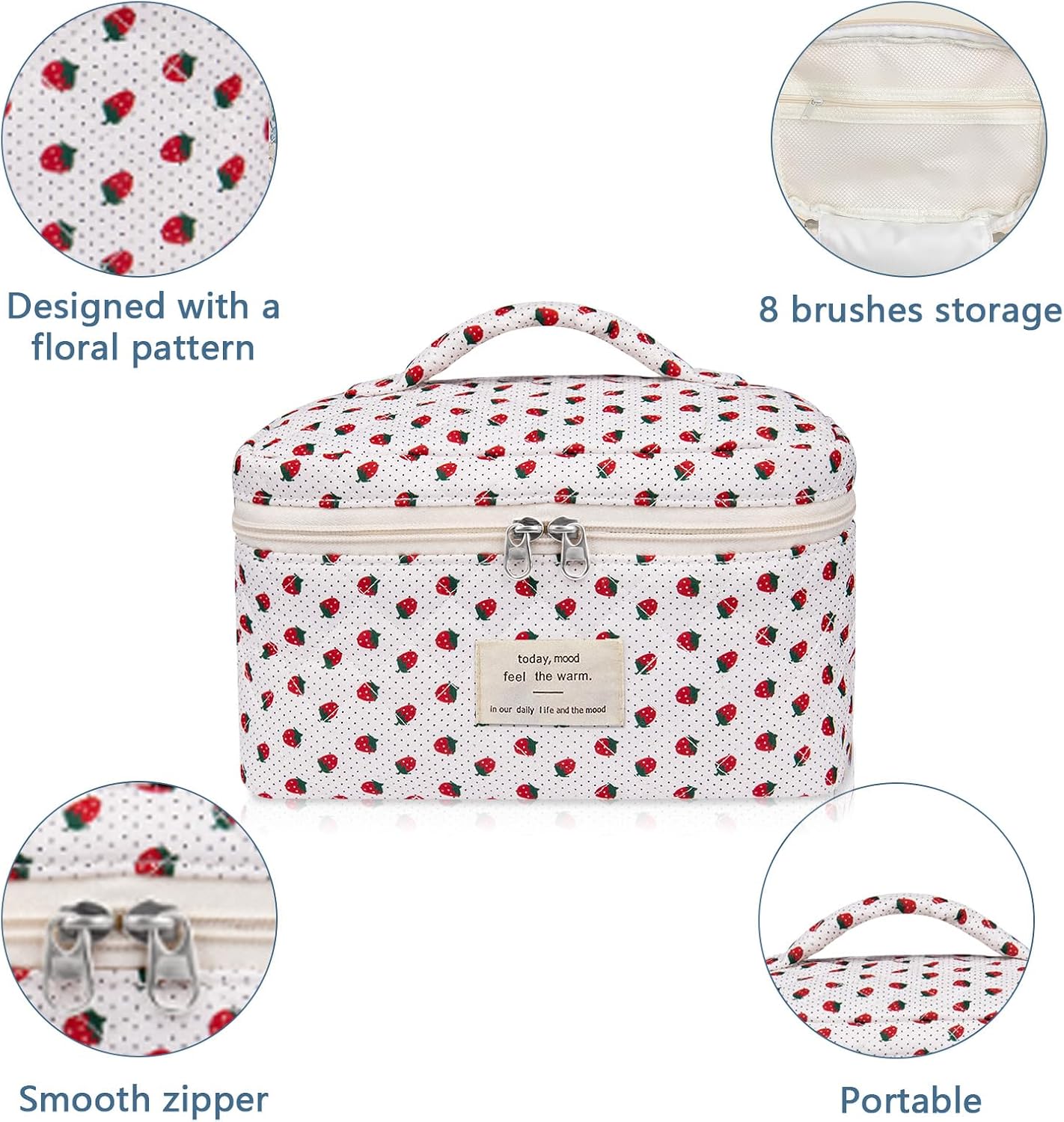 Gosect Large Makeup Bag, Cute Cosmetic Bag for Women Girls, Floral Coquette Aesthetic Toiletry Bag, Travel Make Up Organizer Bag (Strawberry) thumbnail