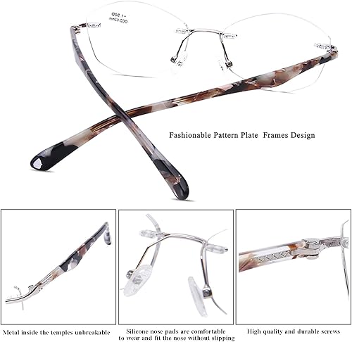 Vista 5 de AQWANO Anteojos de lectura para computadora sin montura para mujer, diseño de moda, bloqueo de luz azul con protección UV400, marco