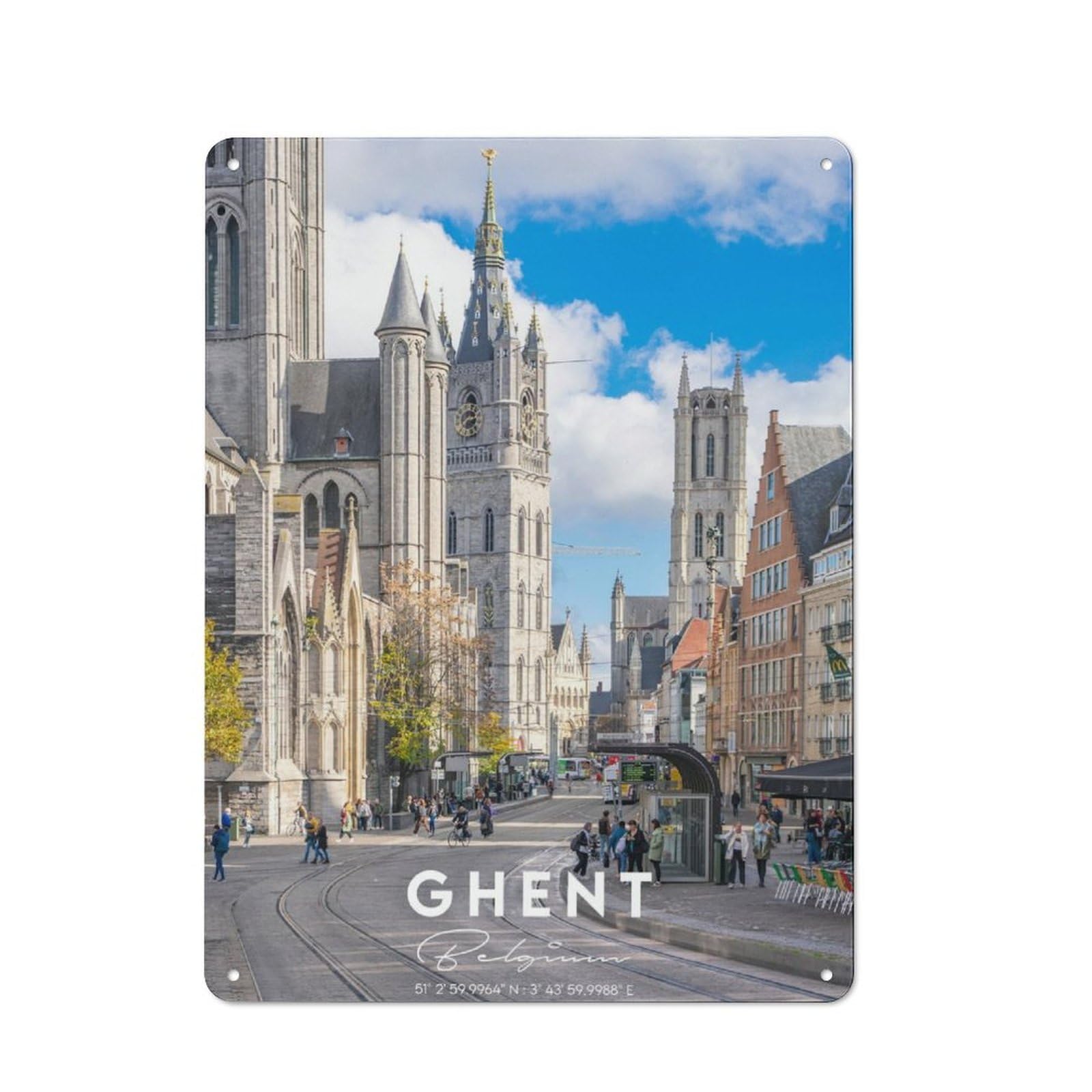 Junmoney Ghent In Coordinates Vintage Tin Sign 40X30cm For Guest Room Or Hallway, Suited To Home Decor Collectors