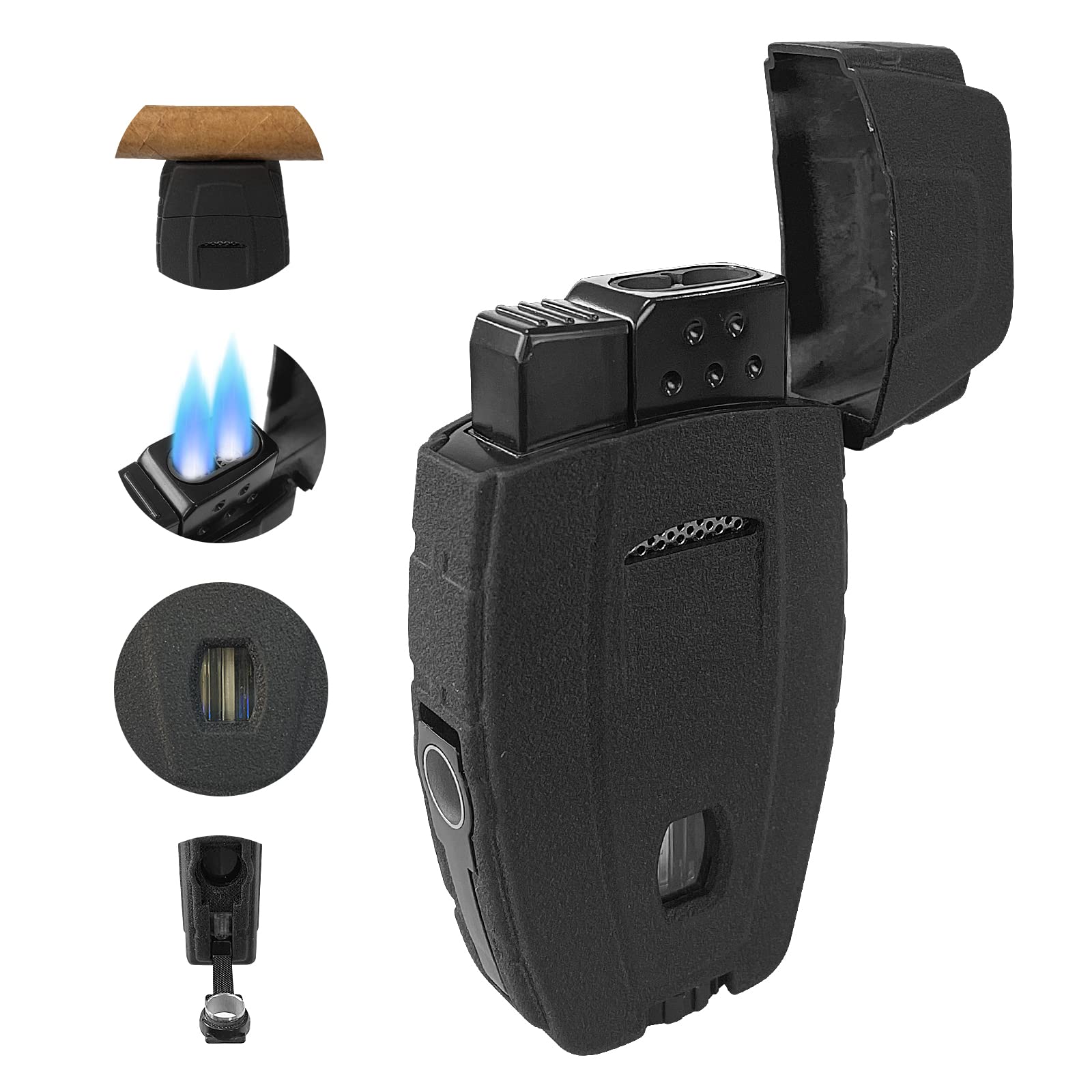 Buy Allinone Cigar Lighter with Cigar Punch, LAFULI Double Jet Flame