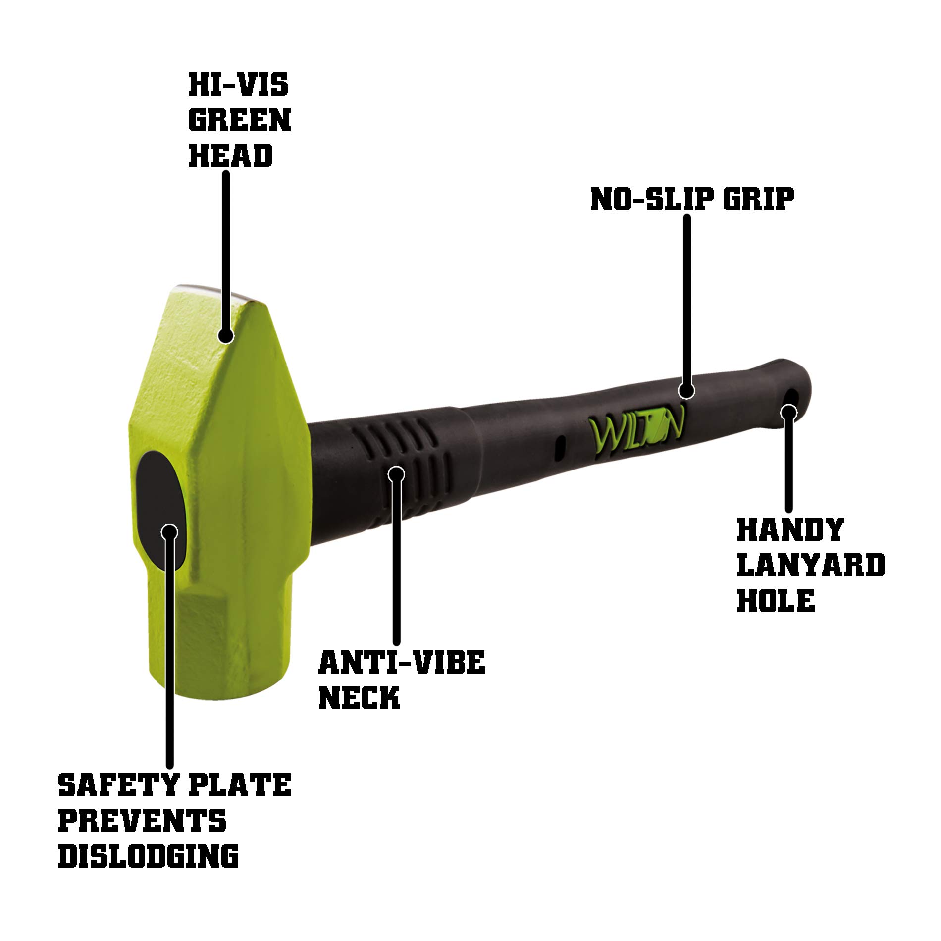 Wilton 30216 BASH Cross Pein Hammer 2lb Head, 16-Inches, Hi Vis Green, 16\" - Image 2