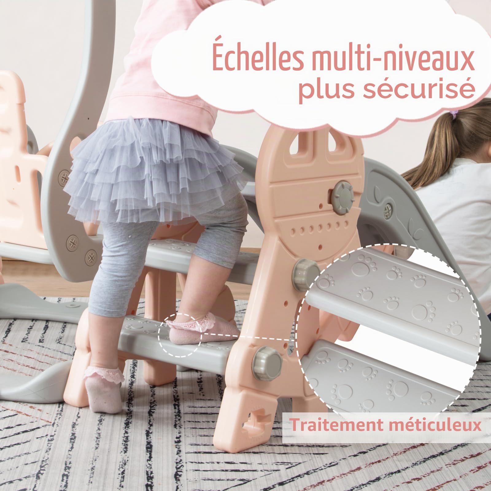 Toboggan et Balancoire pour Bébé, 4 en 1 Parc de Jeux Intérieur avec Toboggan, Escalade, Panier de Basket et Balancoire Ajustable en Hauteur - Ensemble de Toboggan pour Enfant Cadeau
