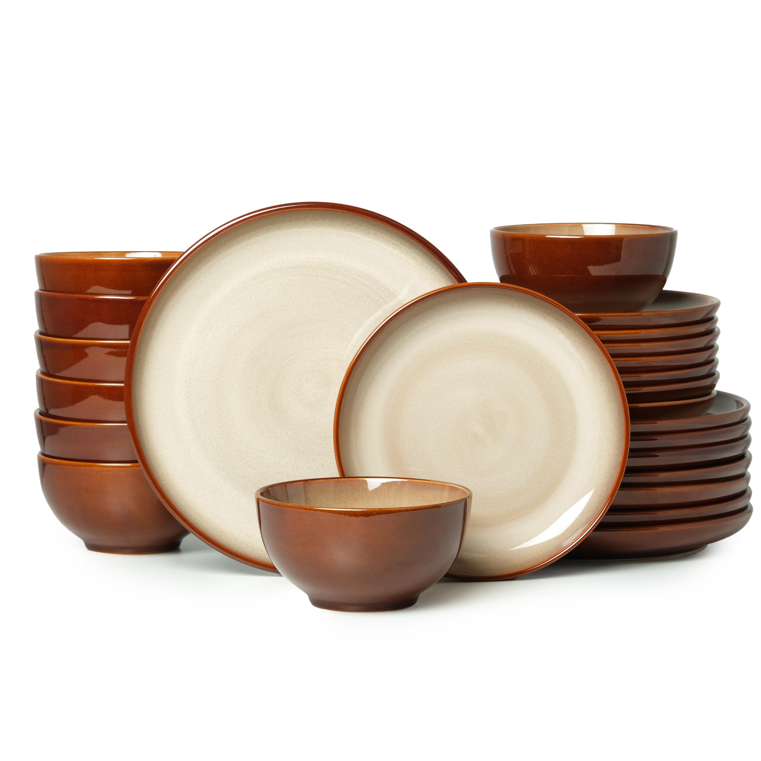Pokini Stoneware Dinnerware Sets for 8, 24pcs Plates and Bowls Sets Dishes