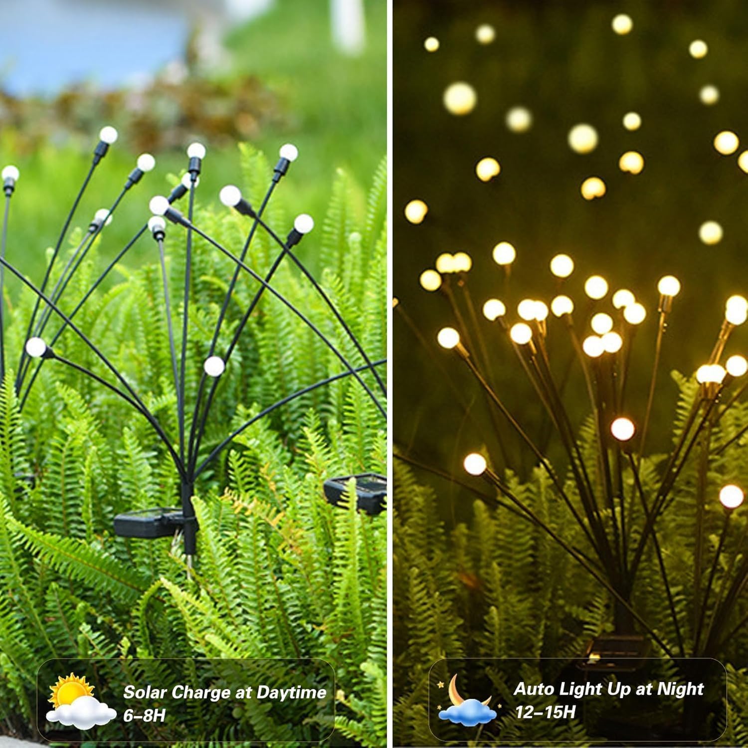 Luces Solares Luciérnaga Exterior Jardín, 4 Piezas 10 LED Lámparas Solares Oscilantes con el Viento, Luces Solares Impermeables IP65 Decoración para Patio, Césped, Balcón (Blanco Cálido)
