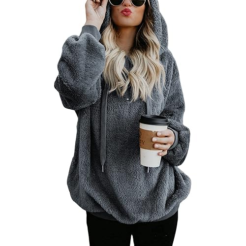 American Trends Oversized Sweatshirts for Women Athletic Womens Sherpa Hoodie Fluffy Women's Hoodies Pullover with Pockets