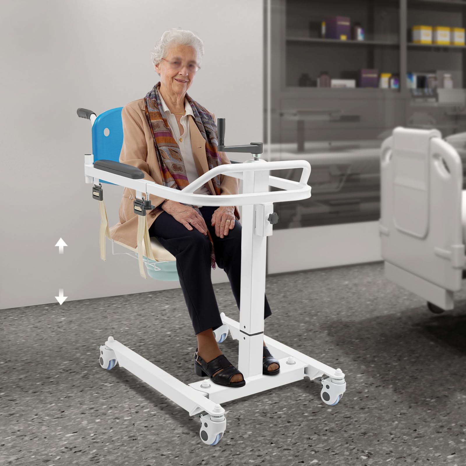 Silla de traslado para pacientes, capacidad de carga de 120 kg, altura ajustable, independiente, con ruedas, silla de transporte, silla de aseo para personas mayores, discapacitados, para cuidados