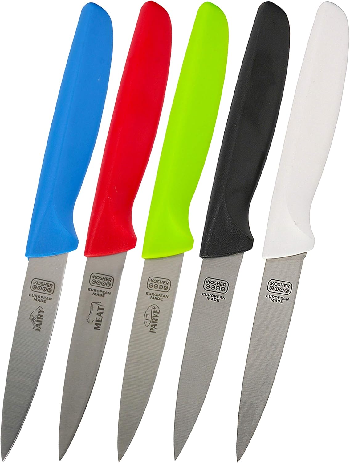 The Kosher Cook Kitchen Knife 5-Piece Set - 4 inches - Steak and Vegetable Knife - Razor Sharp Pointed Tip, Straight Edge - Color Coded Kitchen Tools