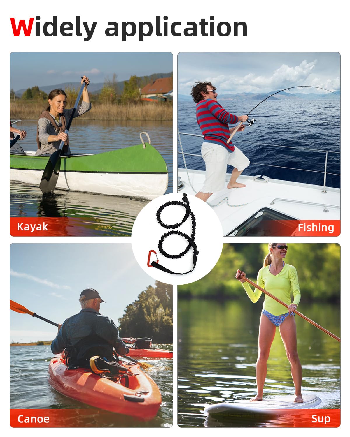 Abahub 2PCS Paddle Leash Kajak Paddle Leash Pasek bezpieczeństwa 150-210 cm | Elastyczna lina bezpieczeństwa z karabińczykiem do łodzi kajakowej do pływania kajakiem akcesoria do wiosłowania