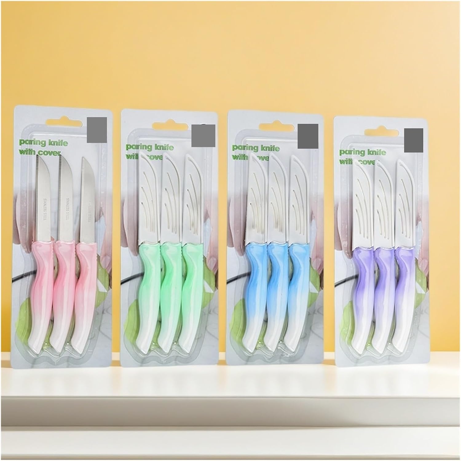 Fit for Gradient Color Multi-Purpose Stainless Steel Paring Knife Set for Vegetables, Apples, and Melons(3 in a box D)