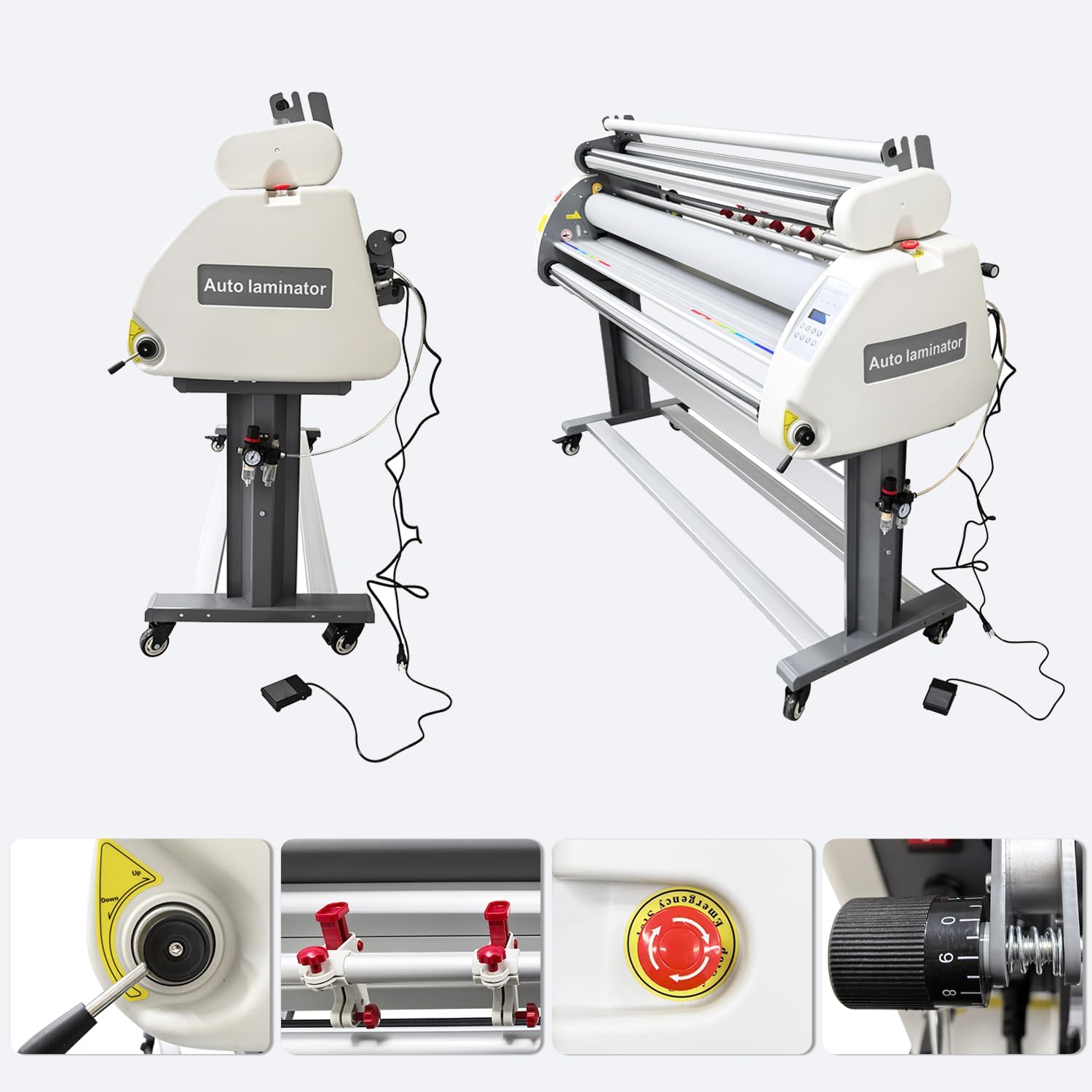 63" Full Automatic Pneumatic Cold Laminator, 1.38" Max Thickness, Low Temperature & Large Format Roll Laminating Machine, Auto/Manual Mode for Commercial Office, Signage, Photo, Poster Lamination