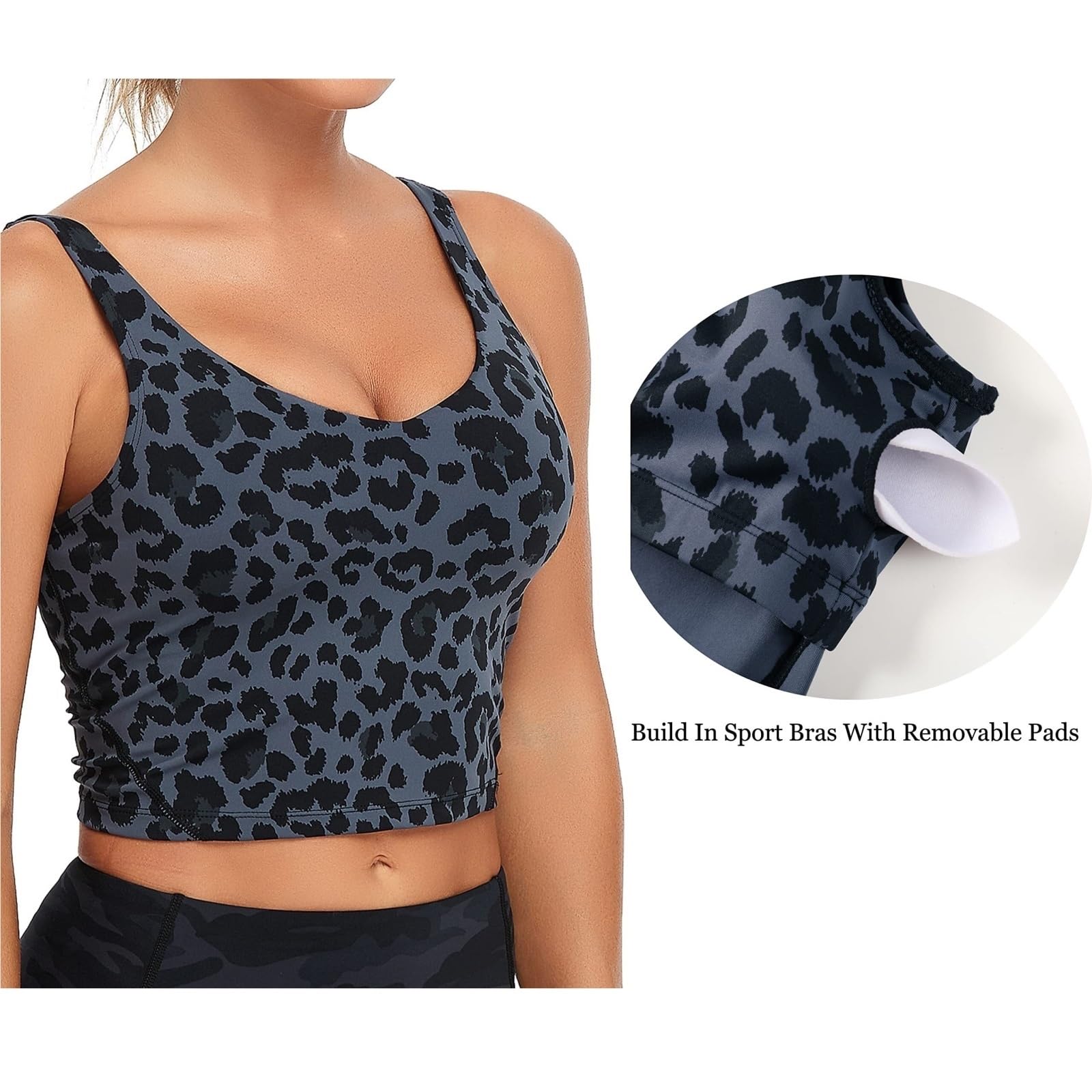 Reggiseno Sportivo Reggiseno Sportivo Imbottito con Stampa Leopardata da Donna, Traspirante E Confortevole for Yoga Fitness Donna(Leopard-Blue,Large)