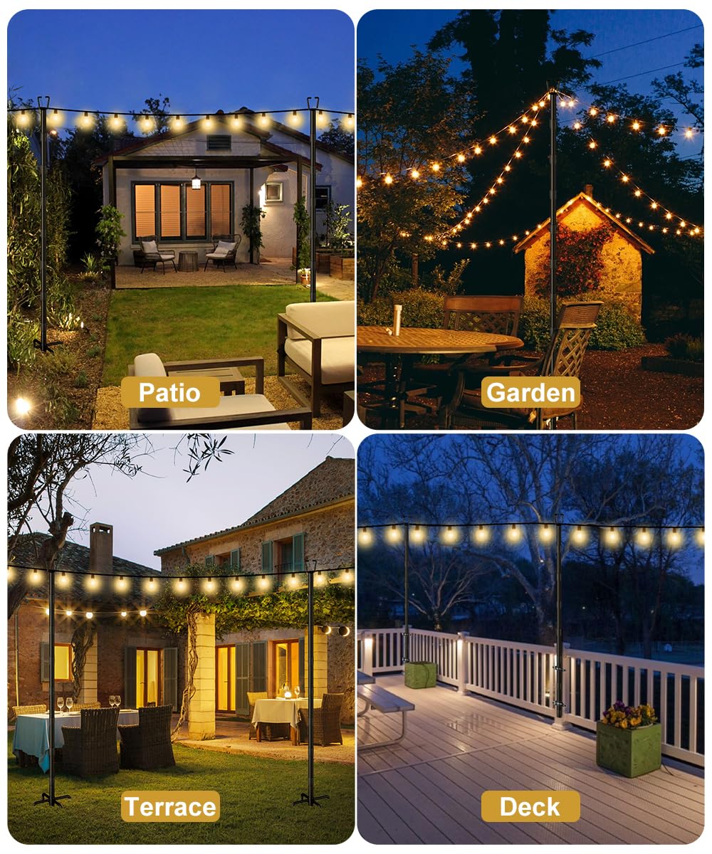 Guirlande lumineuse de 3 m pour décoration extérieure, poteau lumineux robuste avec supports de clôture, poteaux métalliques réglables pour terrasse, jardin, fête, mariage