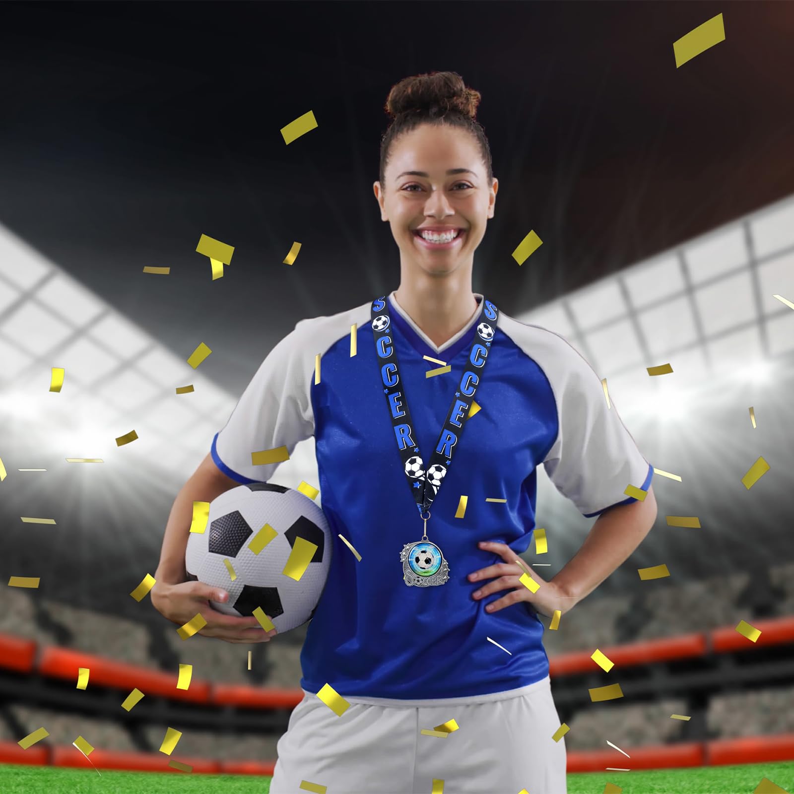 Seenelling Medals Trophy Silver Metal Sport Ball Award Medals with Ribbon for Participation Sports Themed Party Favors