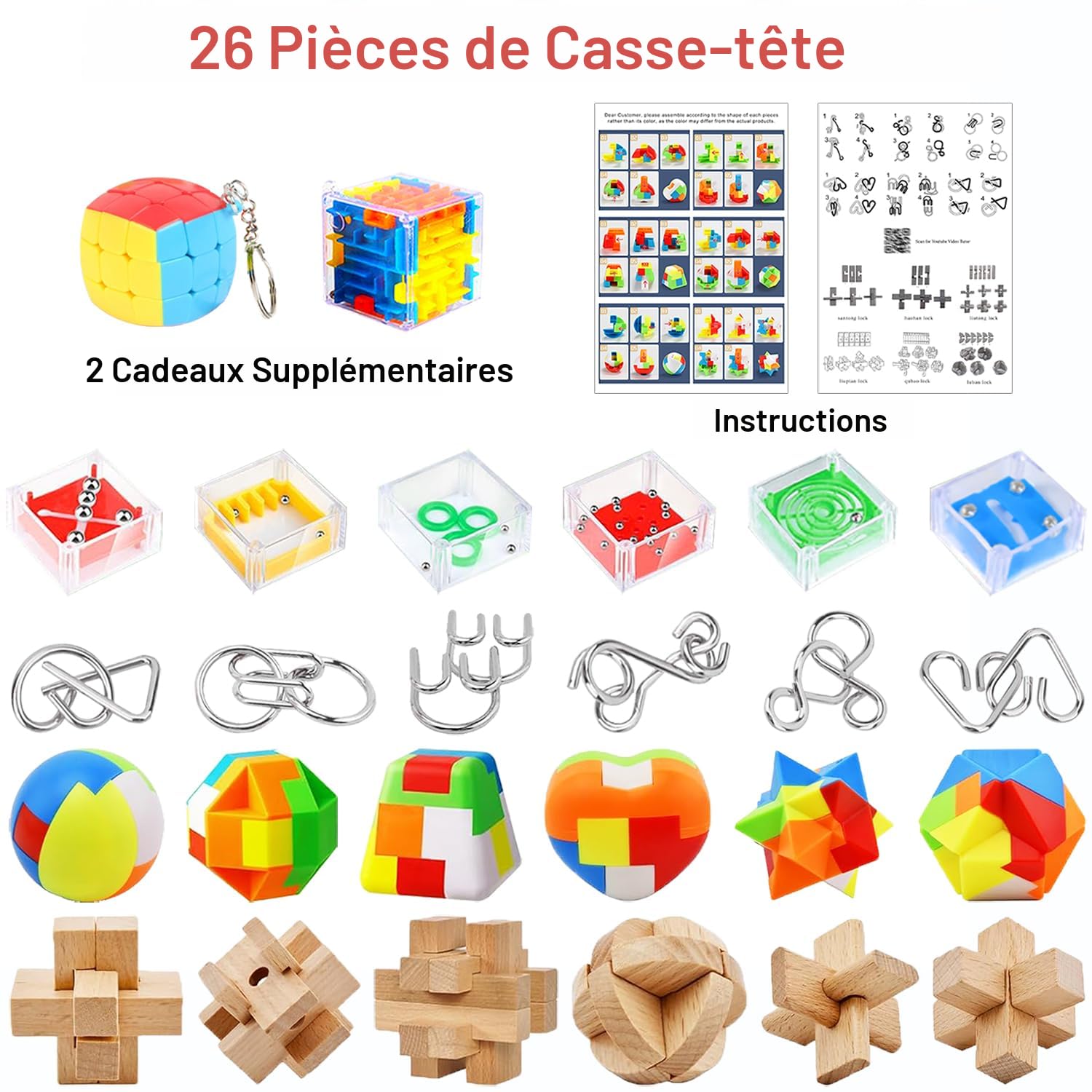 Calendrier Avent Casse-Tête 2024 - 24 Puzzles Métal Bois Pour Enfants Et Adultes