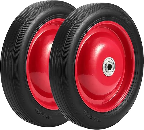 PINGEUI 2 neumáticos de goma semineumáticos de 10 pulgadas, neumáticos de goma sólida sin planos, ruedas de repuesto para carrito de jardín, agujero