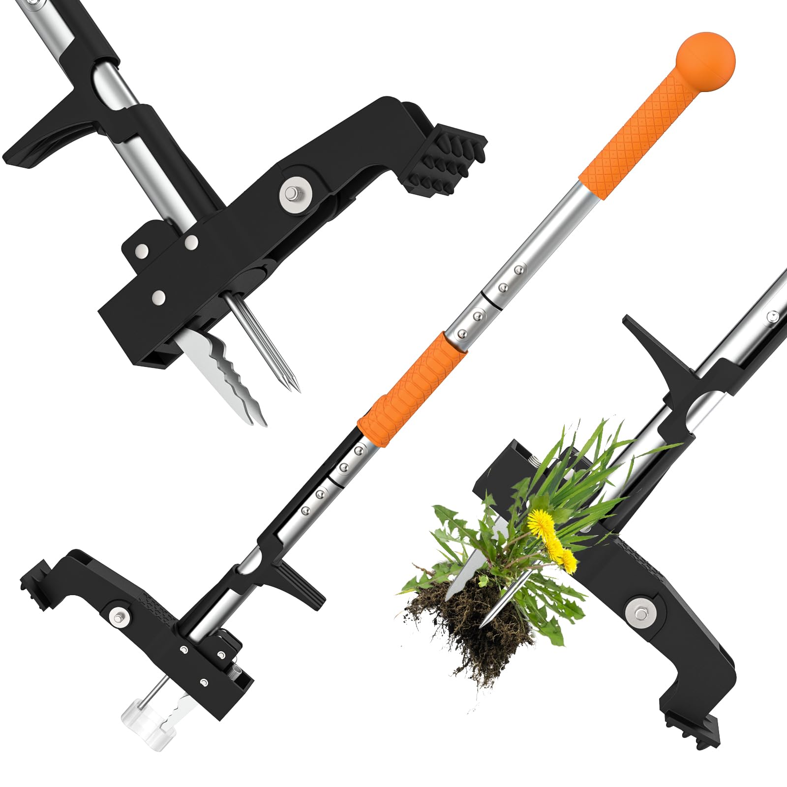 Desherbeur Manuel, Désherbeurs Manuels Debout avec 4 Griffes, Arrache Pissenlit avec Poignée Ergonomique de 99cm de Long, Outil Desherbage Mauvaise Herbe pour Le Jardin