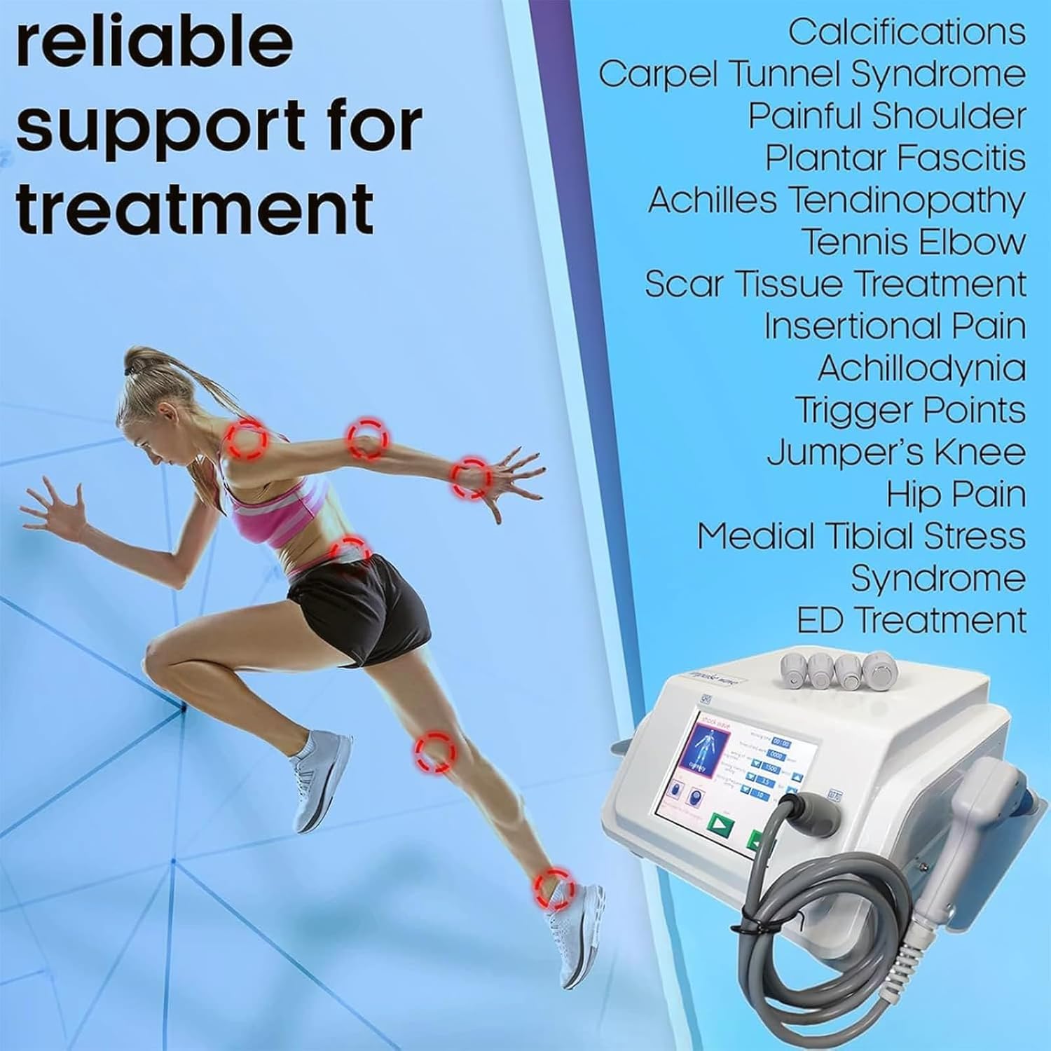 Pneumatic Shockwave Therapy Machine - Extracorporeal Focused Shockwave Therapy, 5 Adjustable Heads, 0.5-8.0bar Intensity, 1-20HZ Frequency for Non-invasive Pain Relief, Deep Tissue Treatment