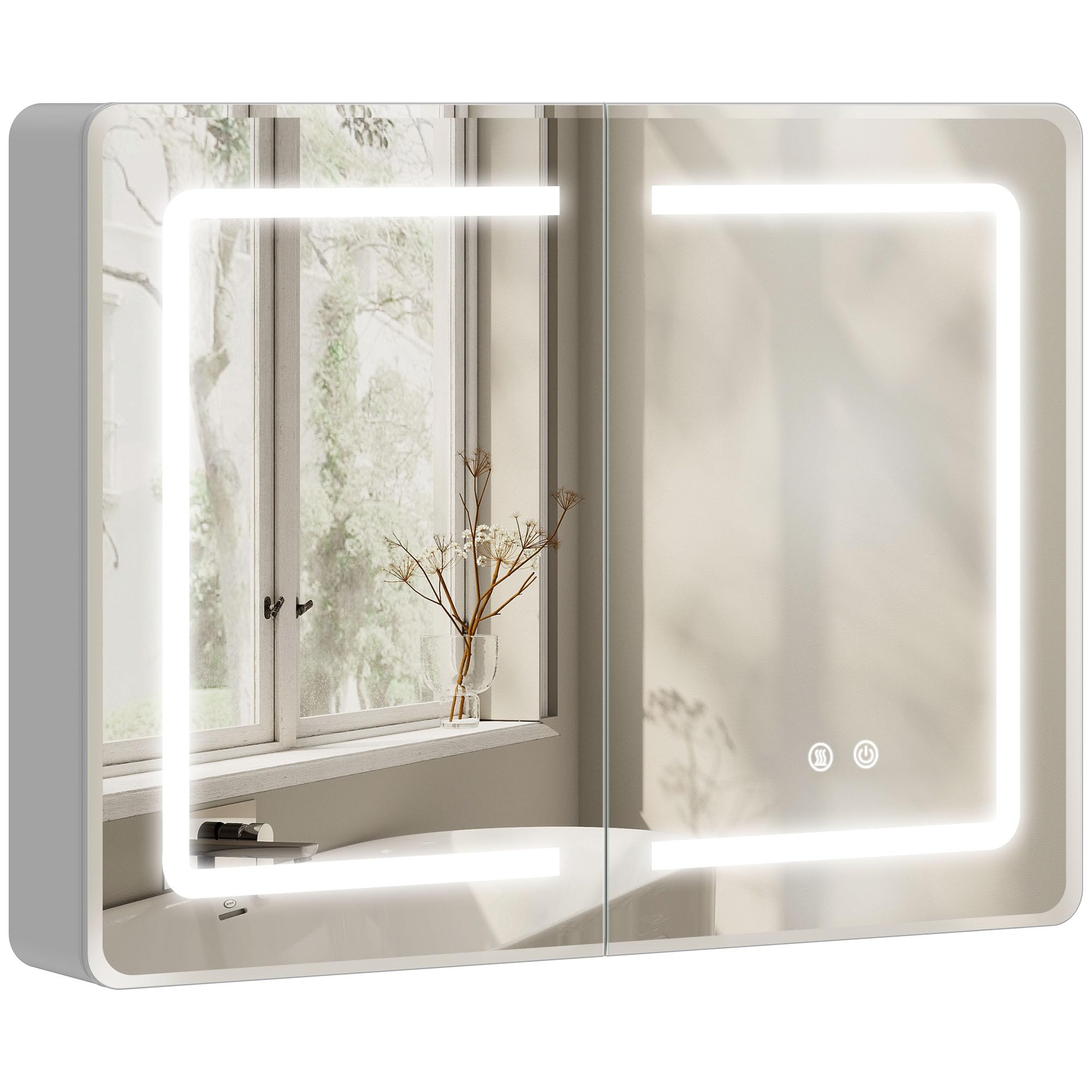 HOMCOM Bathroom Mirror Cabinet - Silver - W600mm x H600mm