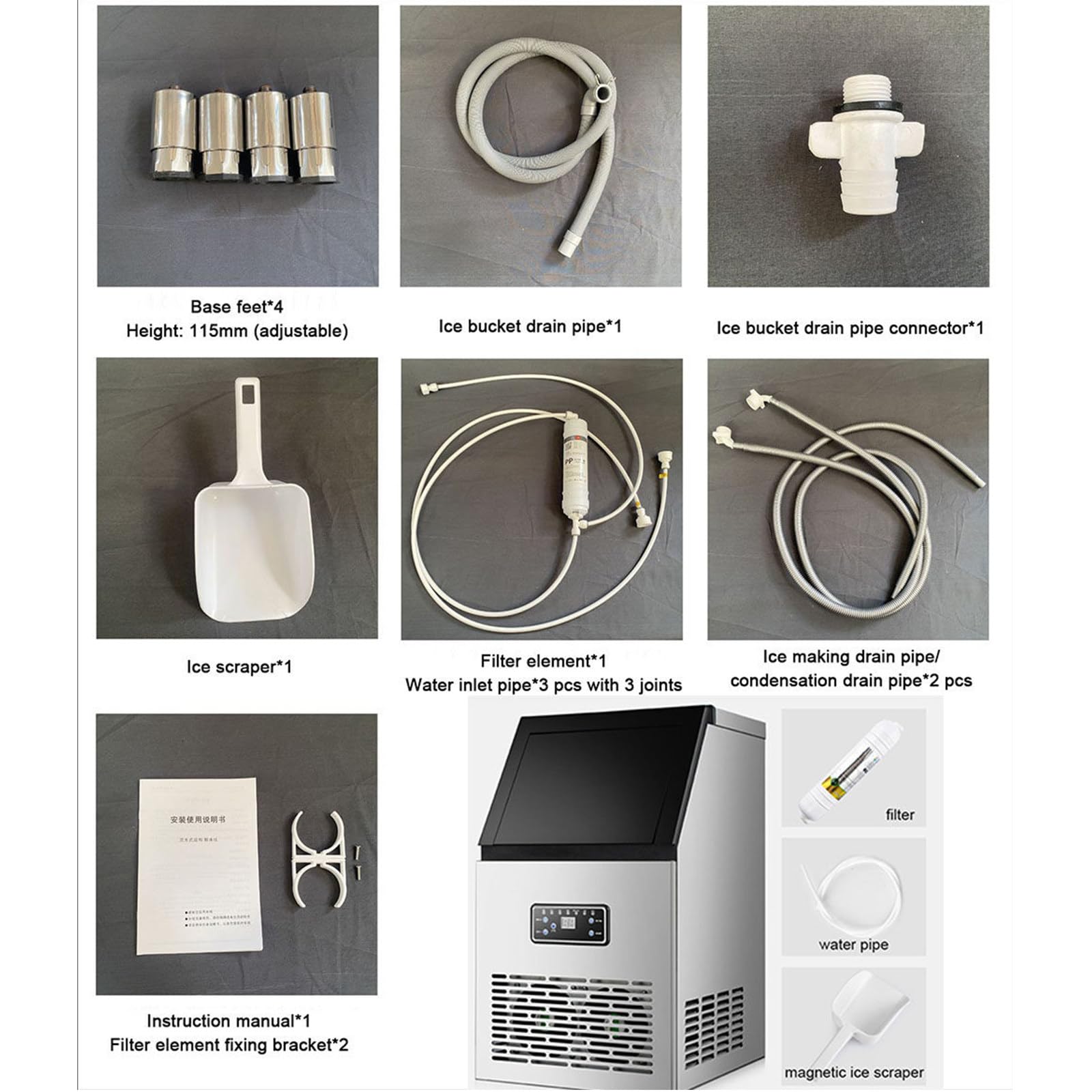 Máquina Hielo Comerciales Hacer Hielo Industrial Panel Control LCD Inteligente 40kg | Autolimpiante Ice Maker Machine Filtro Incluido y Pala para Cafeterías,Bares,Hoteles