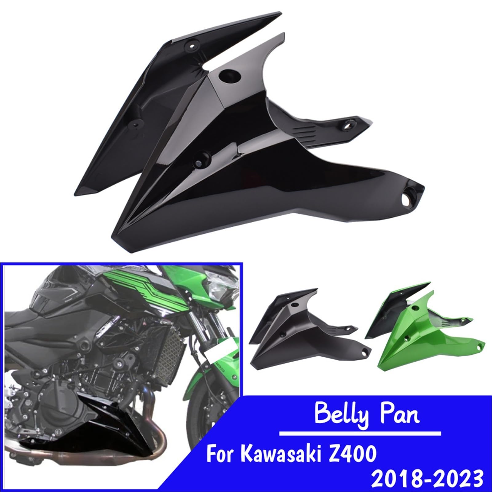 Protector Inferior del Motor para Motocicleta Kawasaki Z 400 2018-2023 Z400 Deflector Aire Moto Carenado Deflector de Viento(Green)