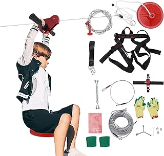 160FT Zipline Kit for Kids & Adults – Backyard Zip Line Set with Safety Harness, Stainless Steel Spring Brake, Trolley & T...