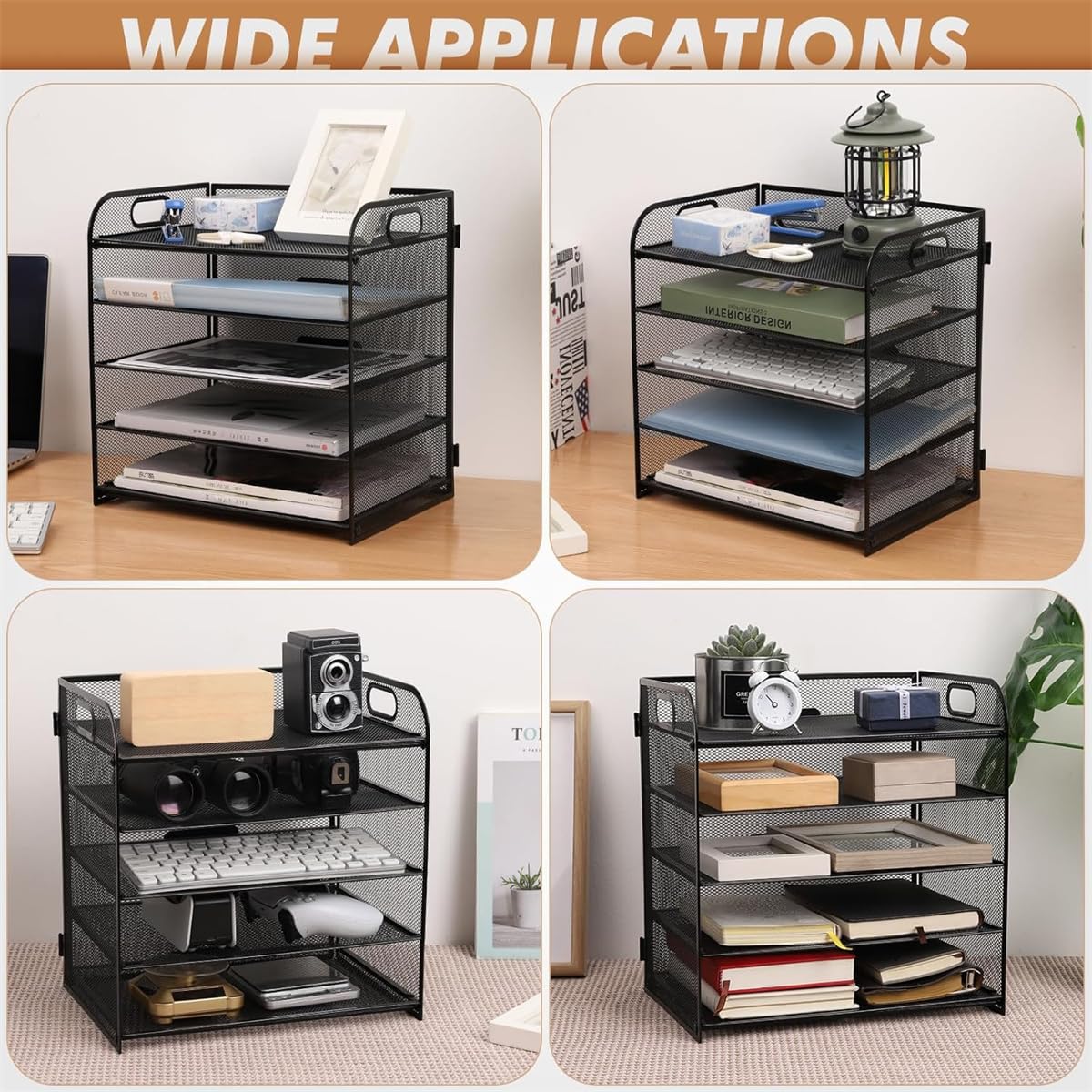 SOONHUA 5-Tire Schreibtisch Organizer, Schreibtisch Ablagefächer aus Mesh, Papier Dokumenten Ablage Regal, Aktenablage Desk Organizer für Zuhause,Büro und Schule