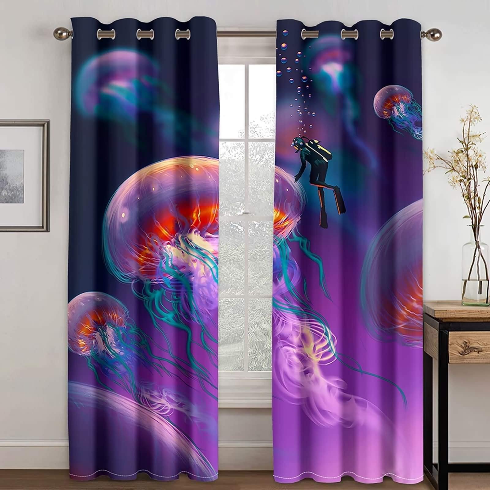 Epinki Zasłony poliestrowe czarne fioletowe meduza nurek zasłony zasłony do okien, dostępne w 21 rozmiarach, rozmiar 274 x 214 cm