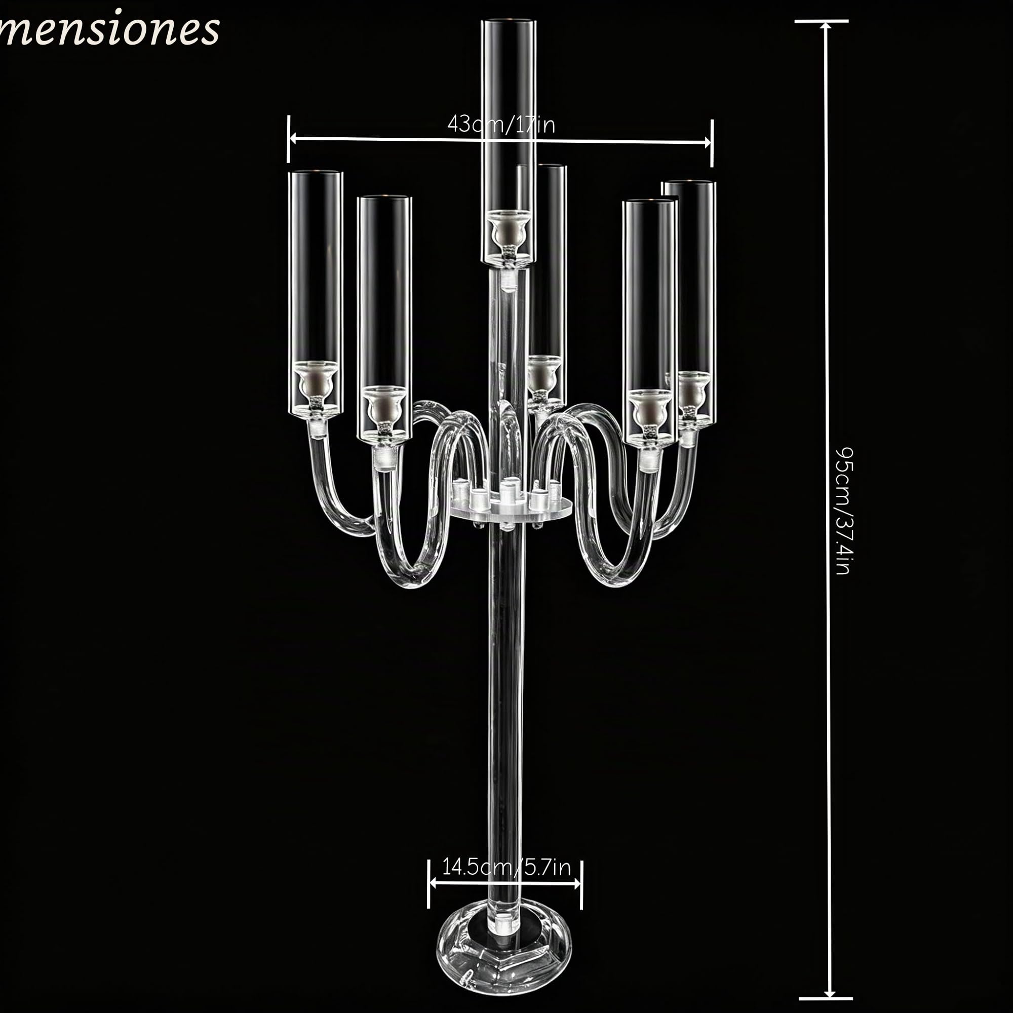 Centros de mesa de candelabro acrílico para mesas, 37.4 pulgadas de alto, portavelas acrílico de 6 brazos para velas LED cónicas, portavelas transparente para decoración de centro de mesa de boda,