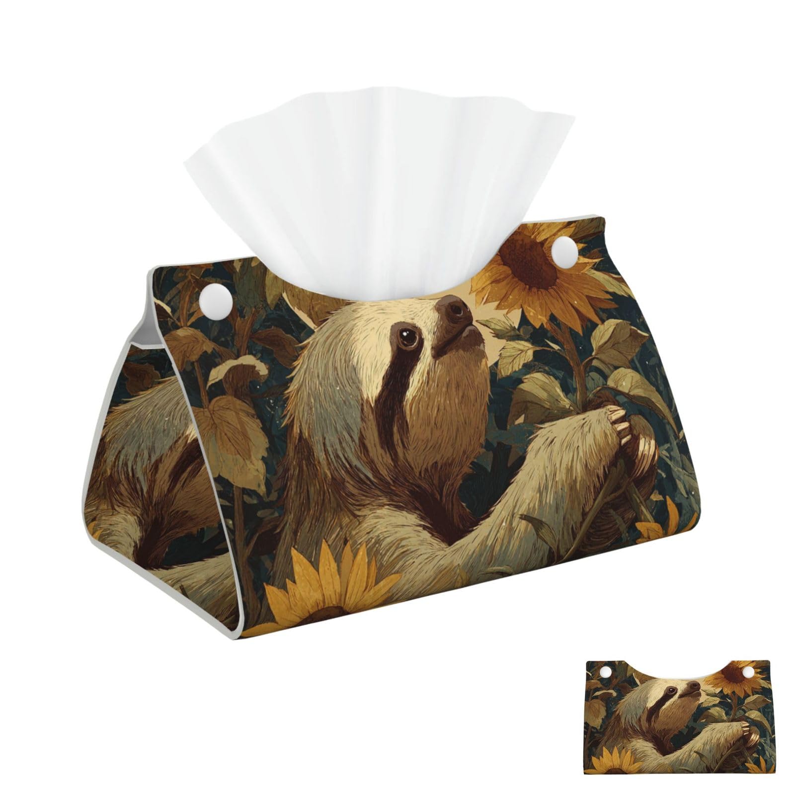 Sloth Picking Sunflowers Tissue Box Cover Square Cube Boxes