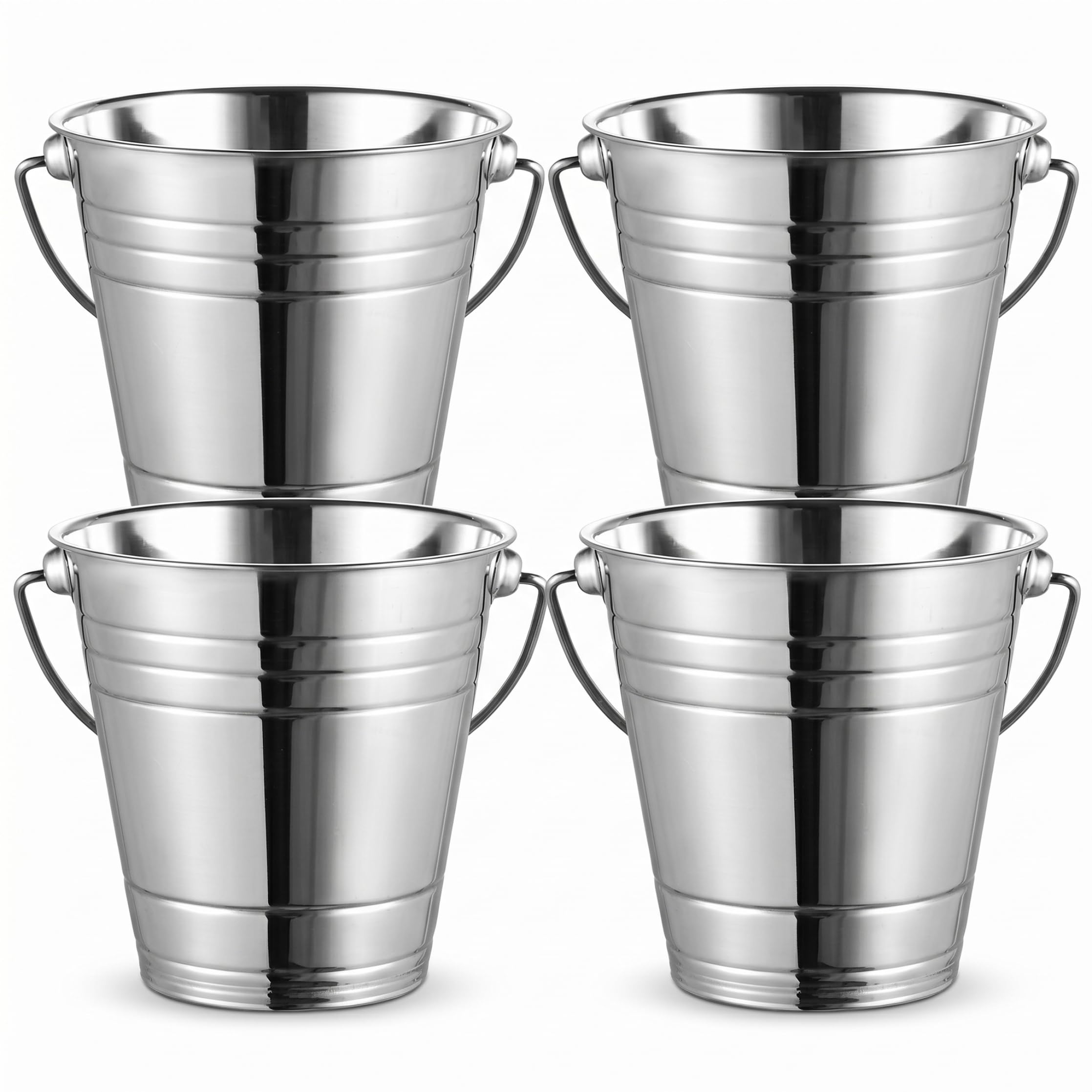 Hotainoys Wine Bucket, 4 Pack Stainless Steel Ice Buckets, Thickened Champagne Wine Buckets With Ergonomic Handles, Stable Base For Parties, Bars, Silver, 3000ml, champagne bucket