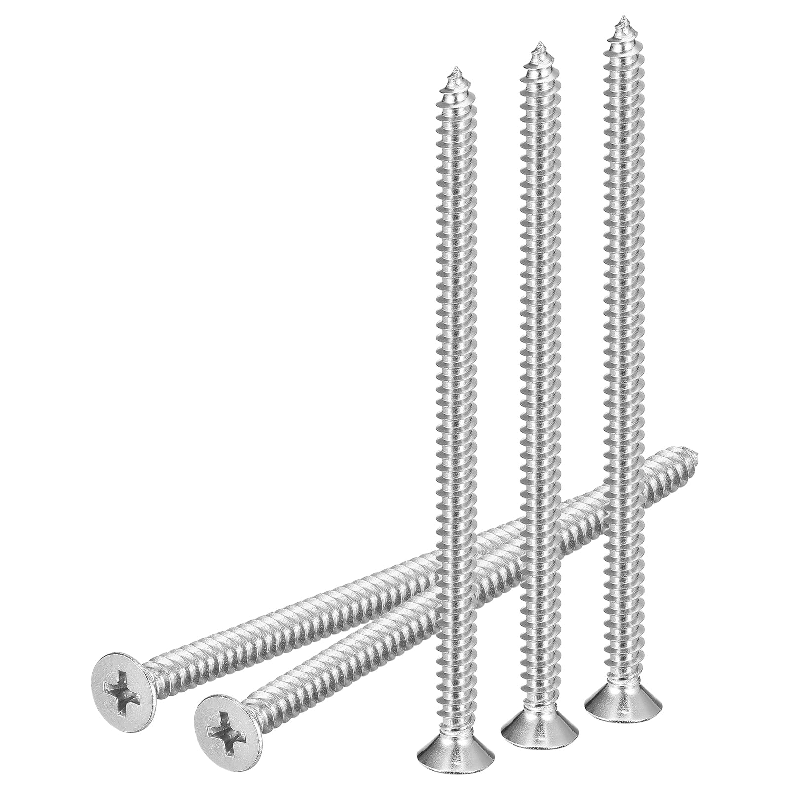 DTGN 25Pcs #10x3-1/2" Flat Head Wood Screws, 304 Stainless Steel Phillips Self Tapping Screws - Good for Woodworking Furniture - Silver