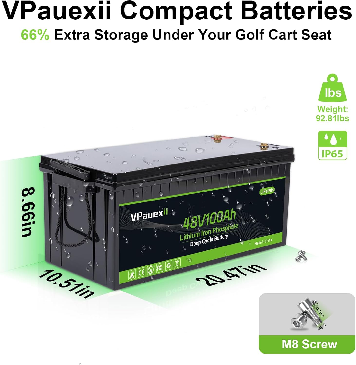 48V Lithium Golf Cart Battery,48V 100Ah Golf Cart Batteries,with 18A Charger,Built-in Smart 200A BMS,LCD Monitor & Mobile APP, Peak Current 1000A,Perfect for Golf Cart (48V 100Ah Kit)
