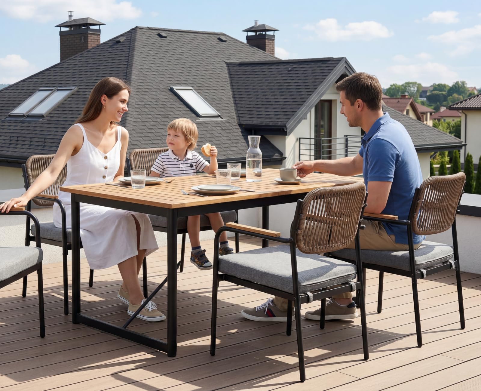 Ya-Home Set di 2 Sedie da Giardino per Esterni in Tessuto Resistente, Grigio | Poltrona da giardino con cuscino da 8 cm, resistente alle intemperie, in metallo, per giardino, terrazza, balcone