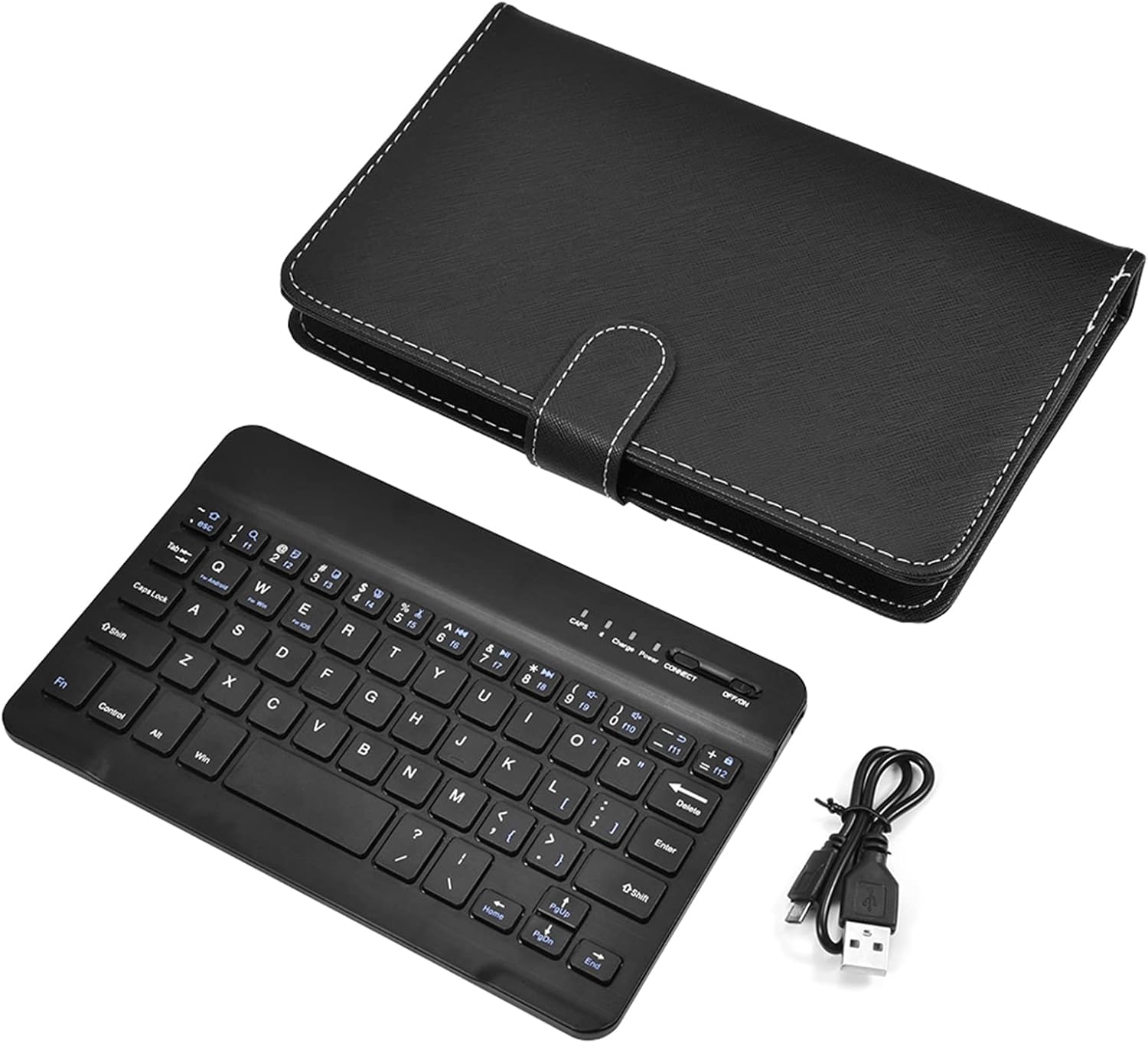 Portable Bluetooth Keyboard with Leather Case, Universal Keyboard with Detachable Flip Case and Stand, Cover with for 4.5''-6.8'' iOS,for Android/for Smart Phones (Black)
