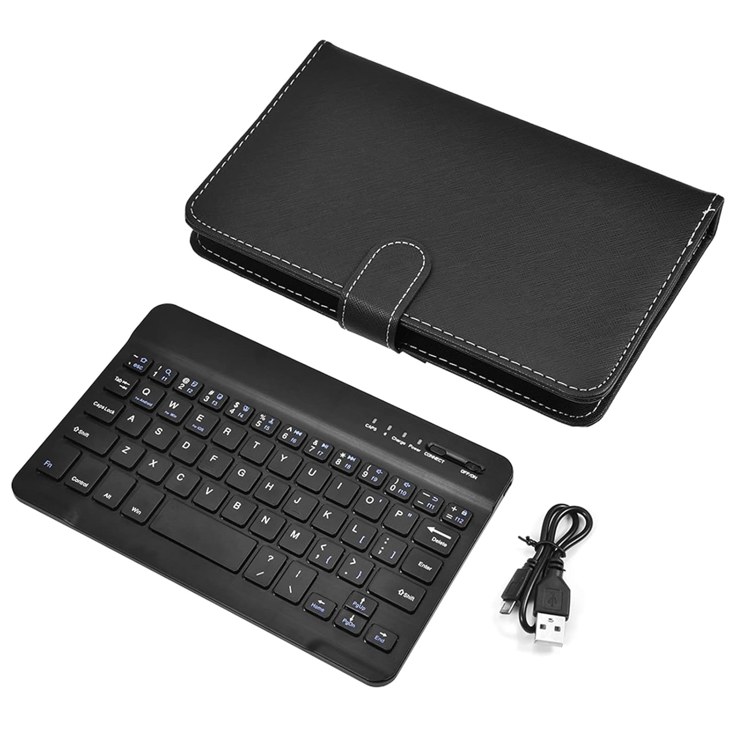 Portable Bluetooth Keyboard with Leather Case, Universal Keyboard with Detachable Flip Case and Stand, Cover with for 4.5”-6.8” iOS,for Android/for Windows Smart Phones (Black)