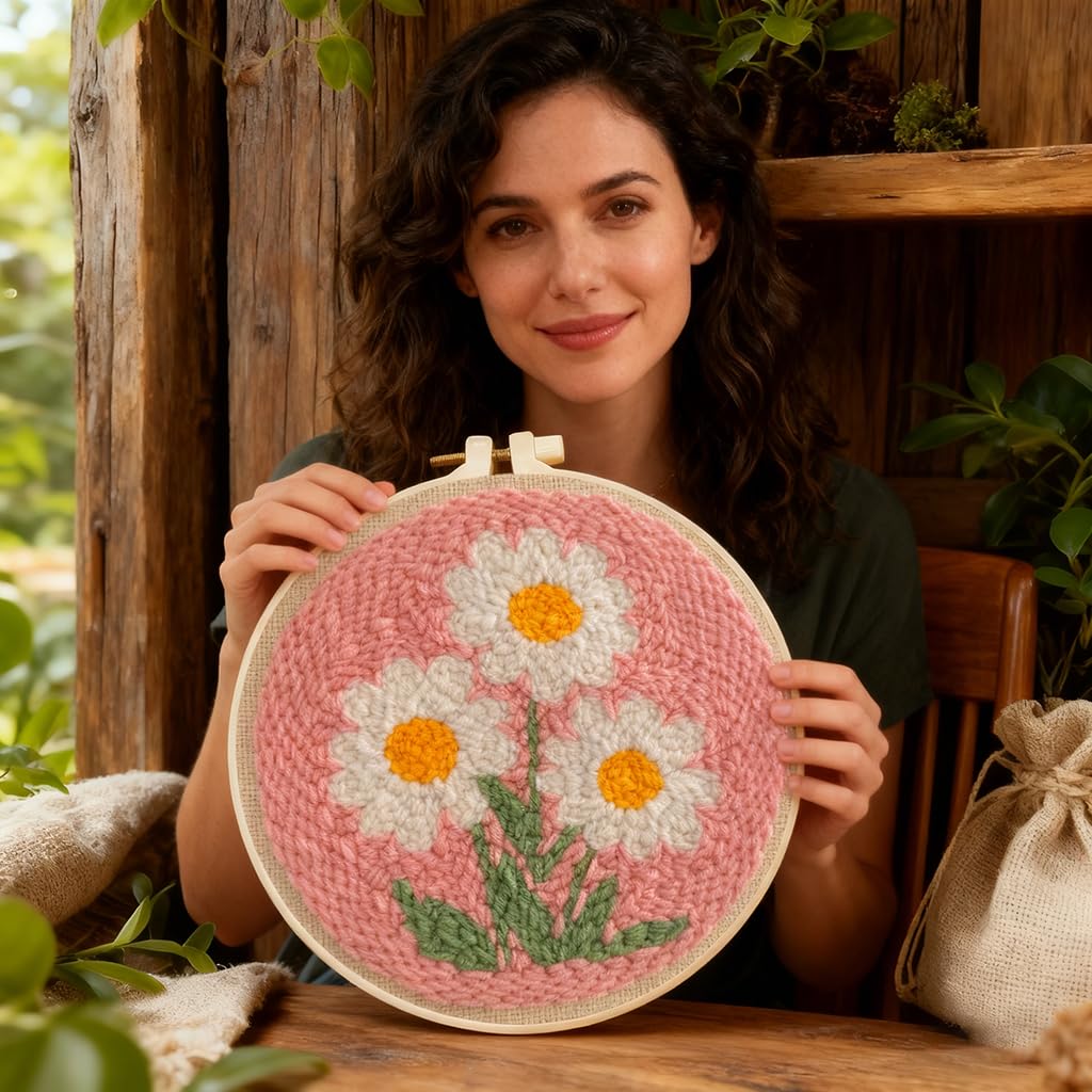 Beginner Punch Needle Kit - Flower Daisy Art -8