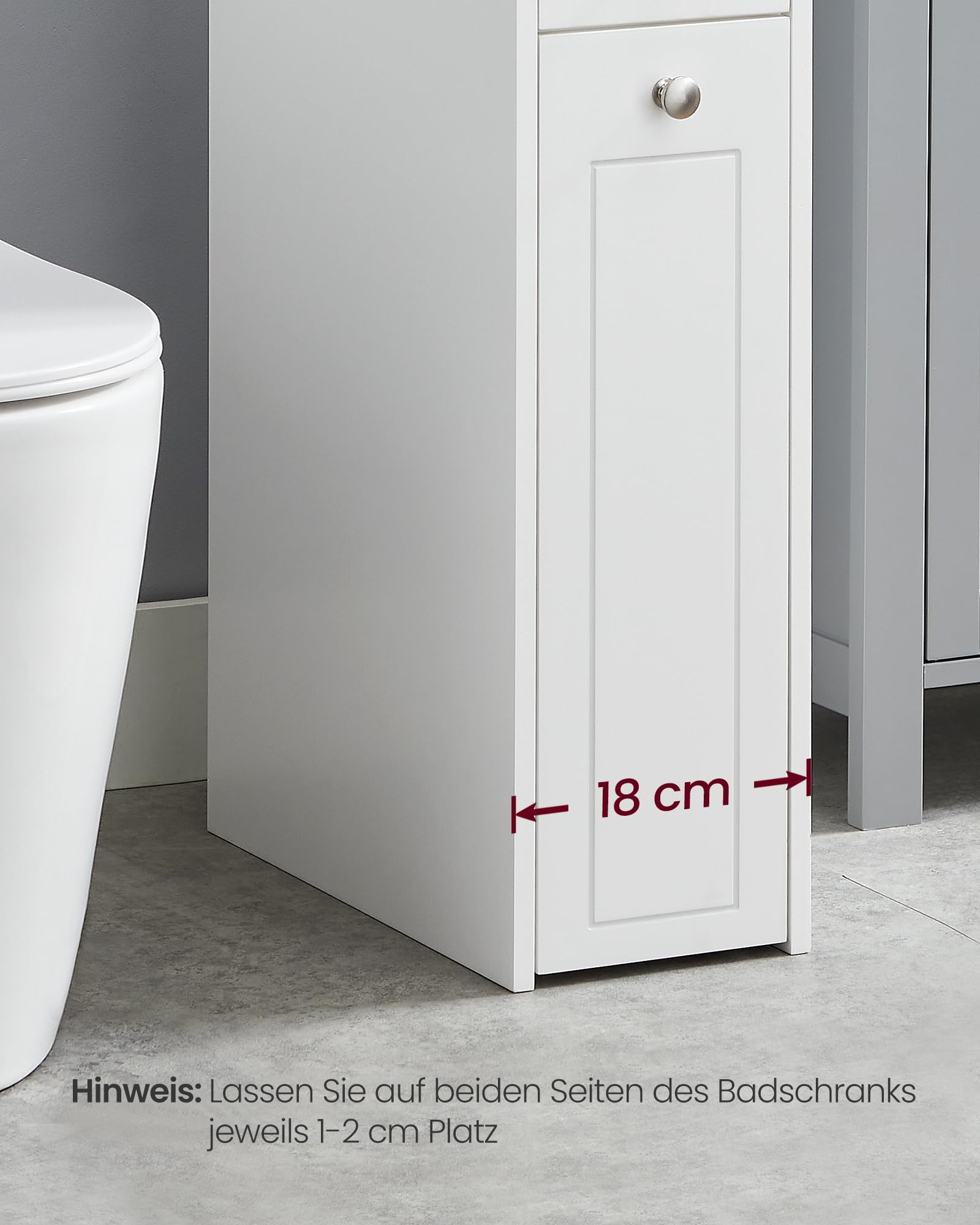VASAGLE Badezimmerschrank klein, Badschrank schmal, Kleiner Schrank für Toilettenpapier, Toilettenschrank mit Schubladen, Aufbewahrungsschrank stehend, für kleine Räume, weiß BBC847P31
