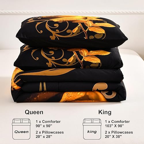Miniatura 7 de WONGS BEDDING Juego de edredón amarillo tamaño Queen reversible con patrón de rosas amarillas con 2 fundas de almohada para todas las estaciones,