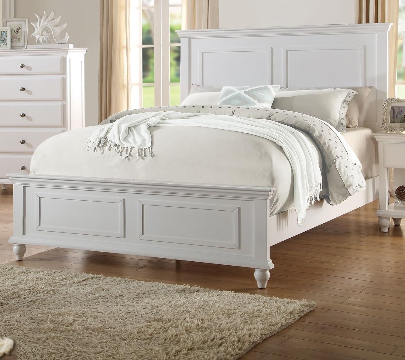 White Bed Bedroom Furniture High Panel Headboard Footboard Plywood,Easy Assemnly