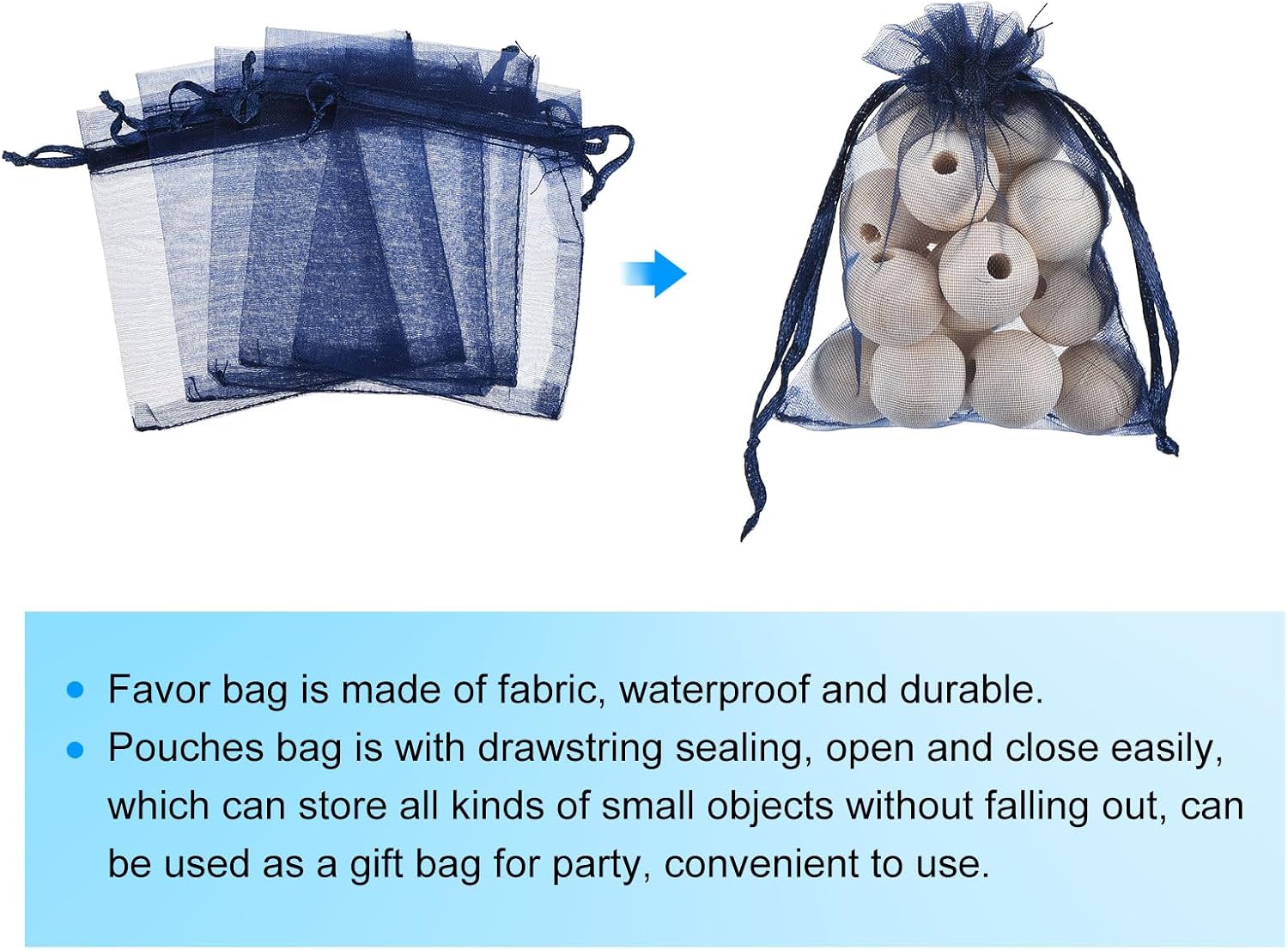 MECCANIXITY 100pcs Organza Bags 3x4 Inch Drawstring Favor Pouches Sheer Mesh Bag for Gift Jewelry Wedding Party Christmas Candy Navy Blue