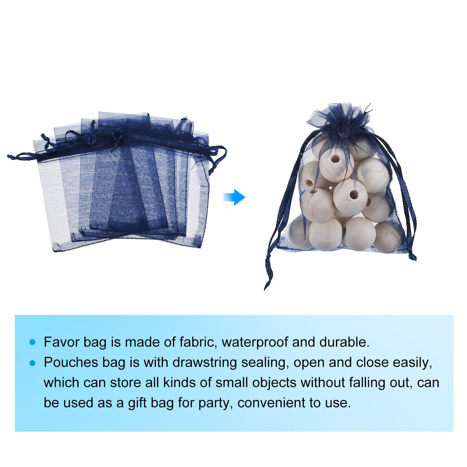 QUARKZMAN 100Pz Sacchetti Organza 8x11cm con Cordoncino, Buste Regalo Trasparente, Sacchettini Bomboniere Sacchetti per Gioielli per Regali, Matrimoni, Feste, Natale, Blu Scuro
