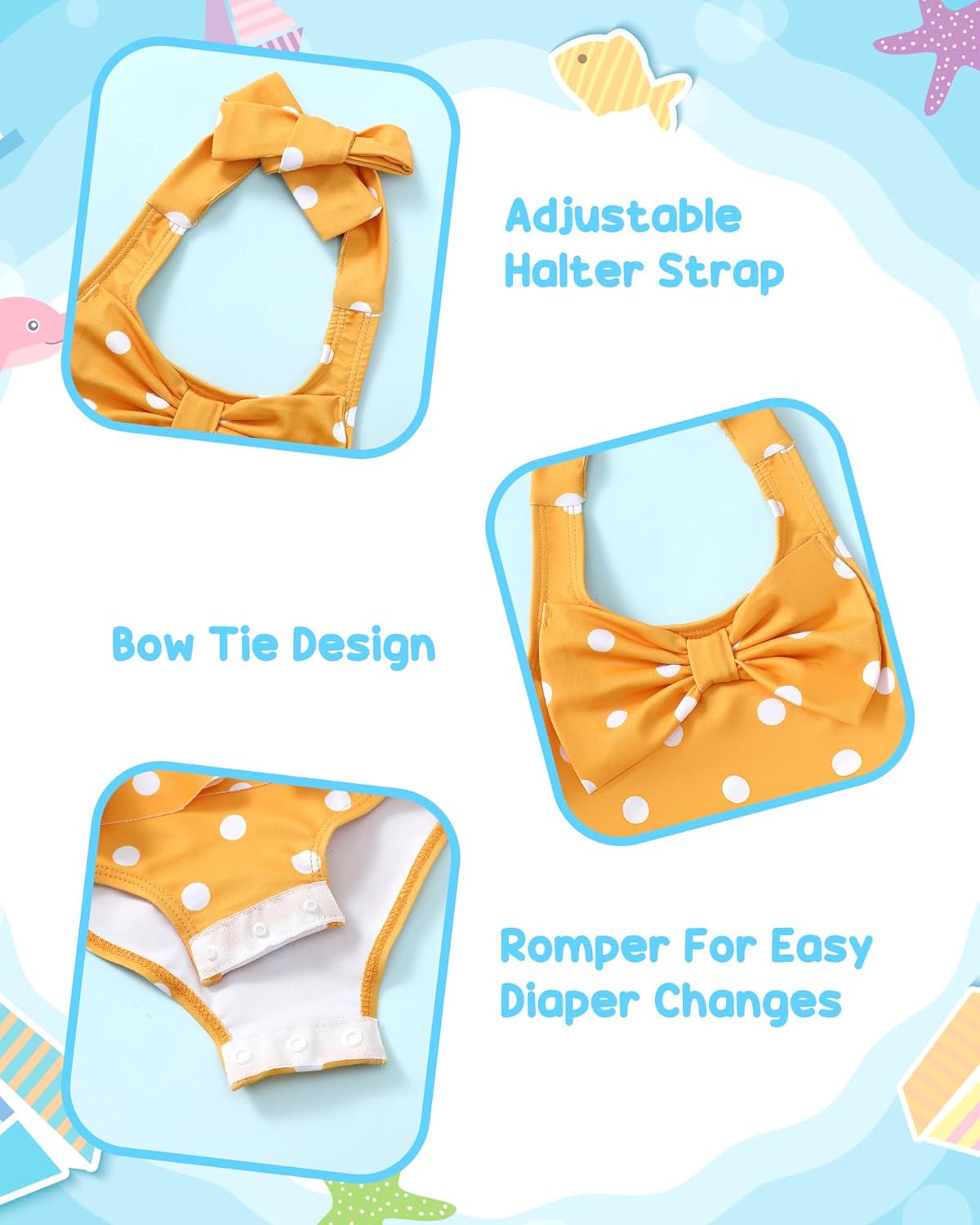 Kucnuzki Baby Girl Swimsuit Newborn One Piece Bathing Suit Bow Tie Bikini Tankini Infant Swimwear with Hat - Image 4