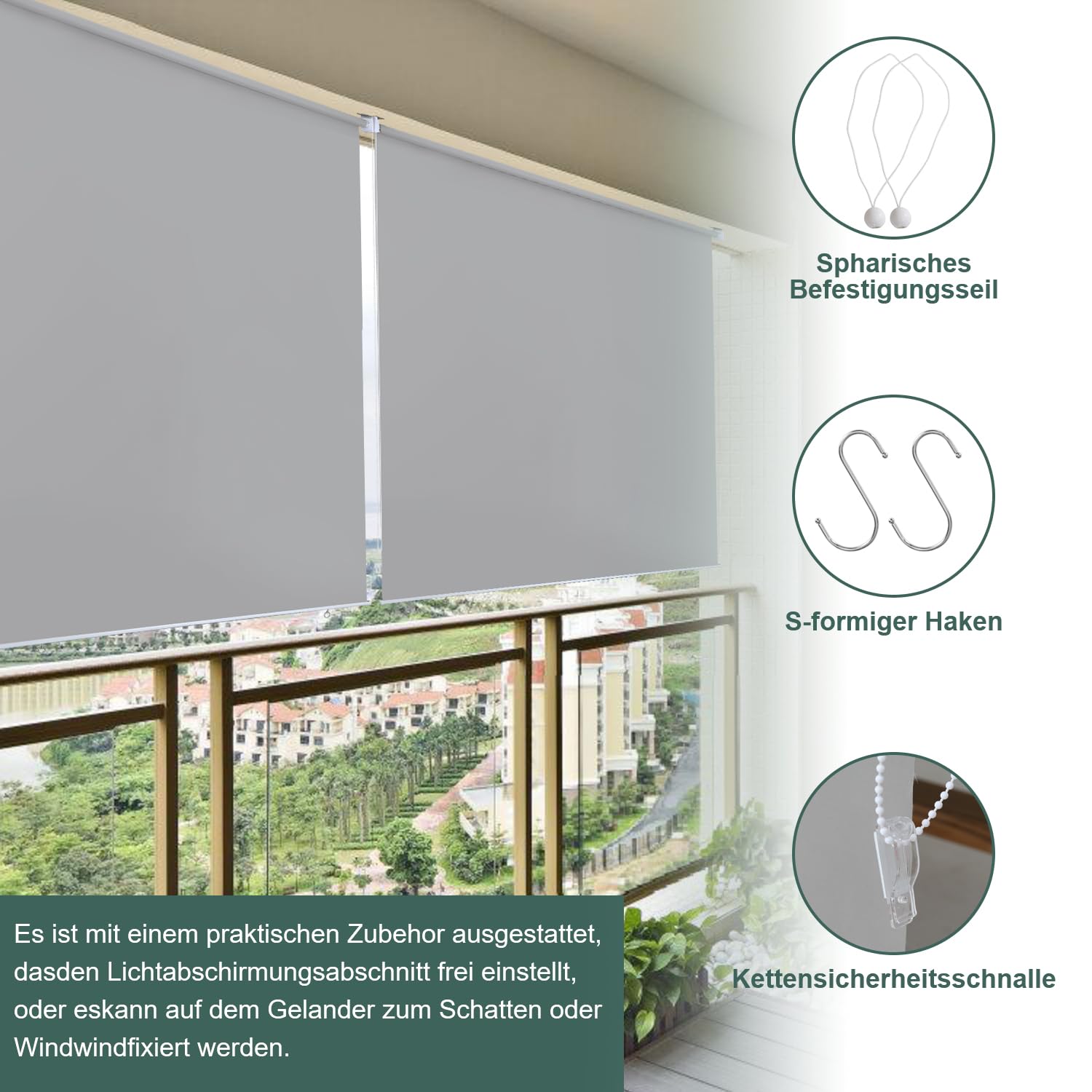 Klemluifel - Balkon luifel - Verticale luifel - 140x250 cm - - Zonneschermen