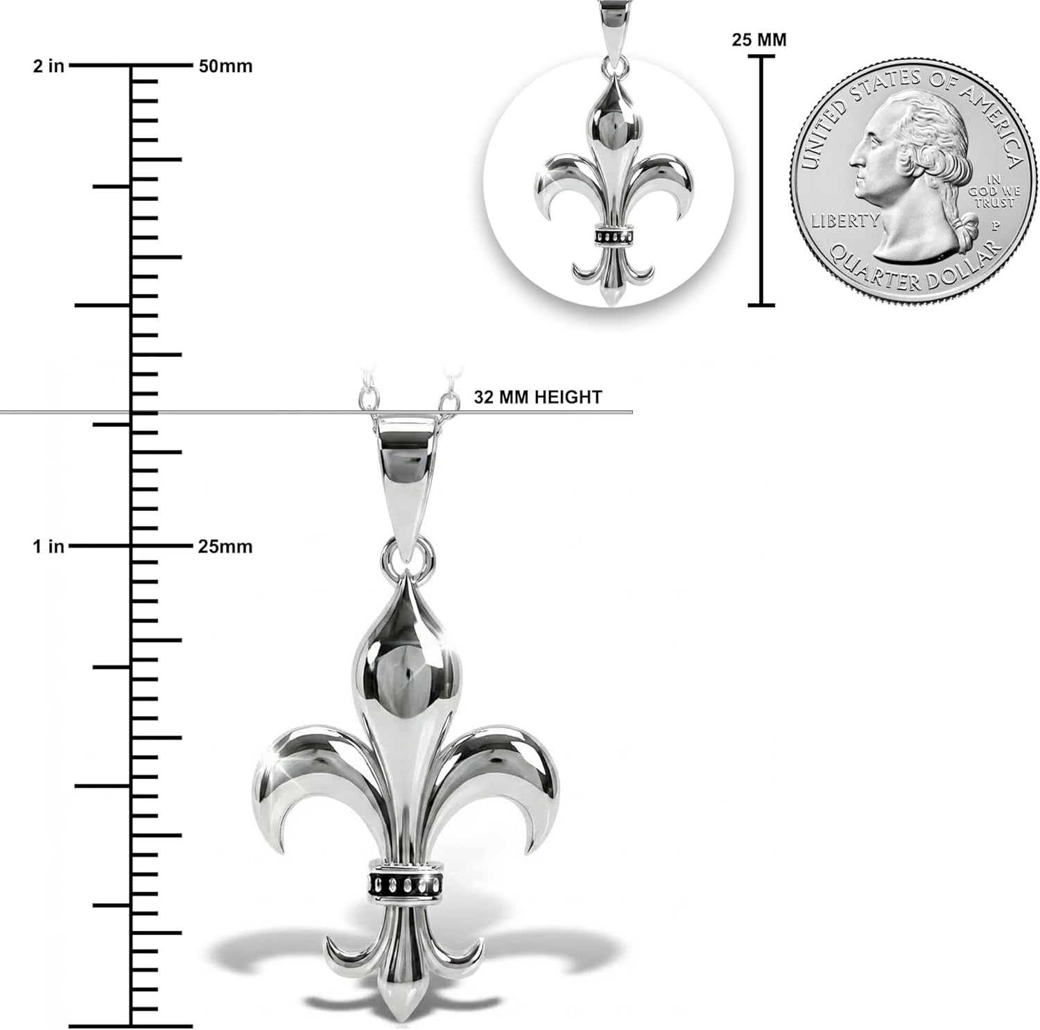 Charm America Silver Fleur De Lis Necklace - 925 Sterling Silver- Silver Adjustable Necklace 16"-18" - Greats Gifts for Men and Women - Image 3