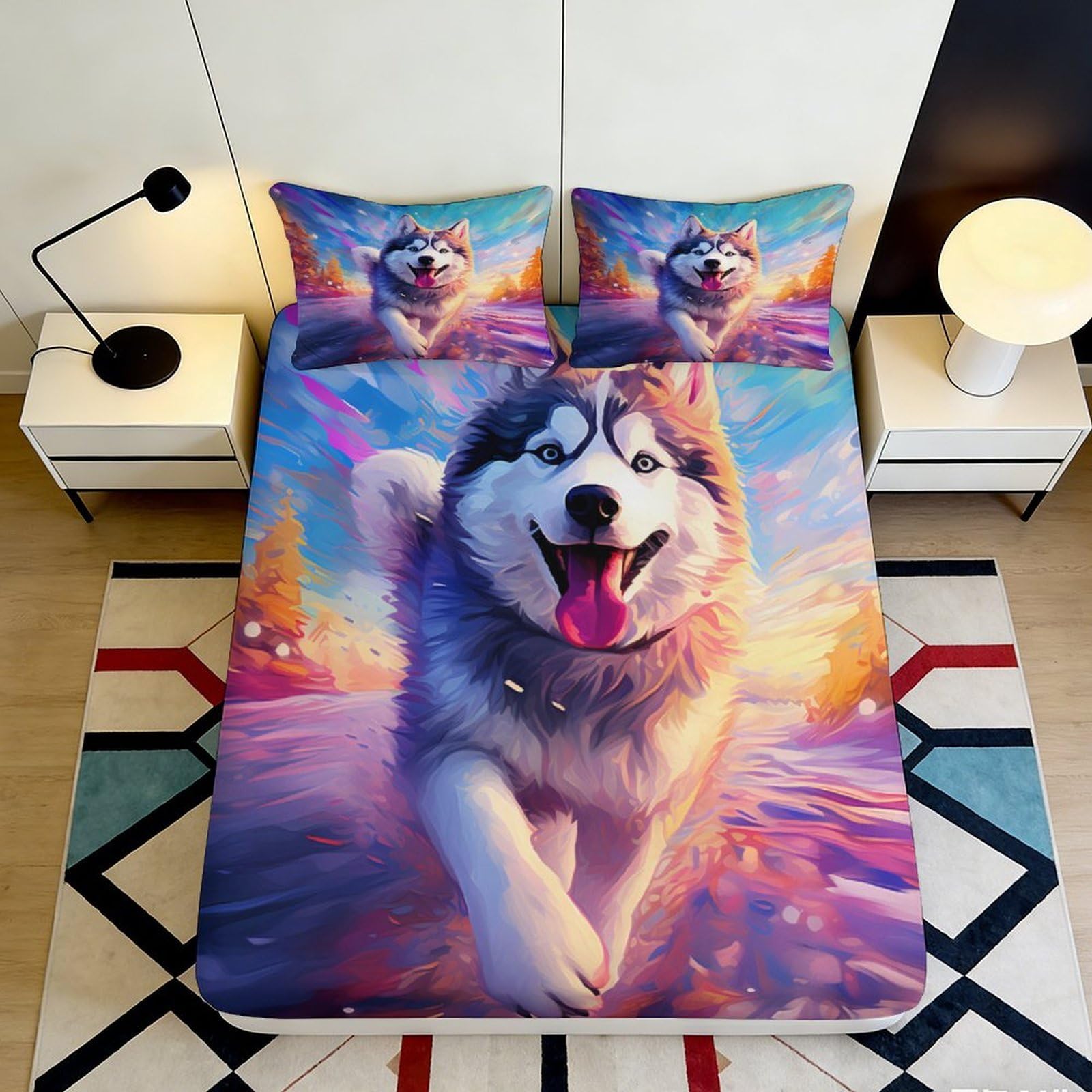 Jqzkxnhpbr Style-8 3D Printed Husky Sunset Fitted Sheet Microfiber Soft Breathable Lake Forest Mattress Cover For Bedroom Dorm Decor 90X200x25cm