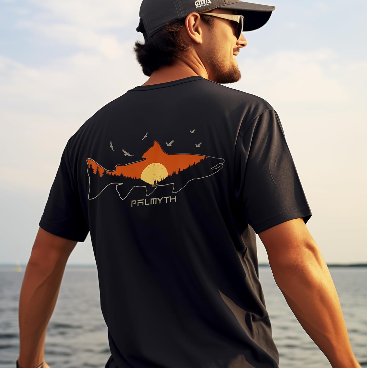 Palmyth Men's Fishing Shirt Short Sleeve Sun Protection UV UPF 50+ SPF T-Shirt - Image 3