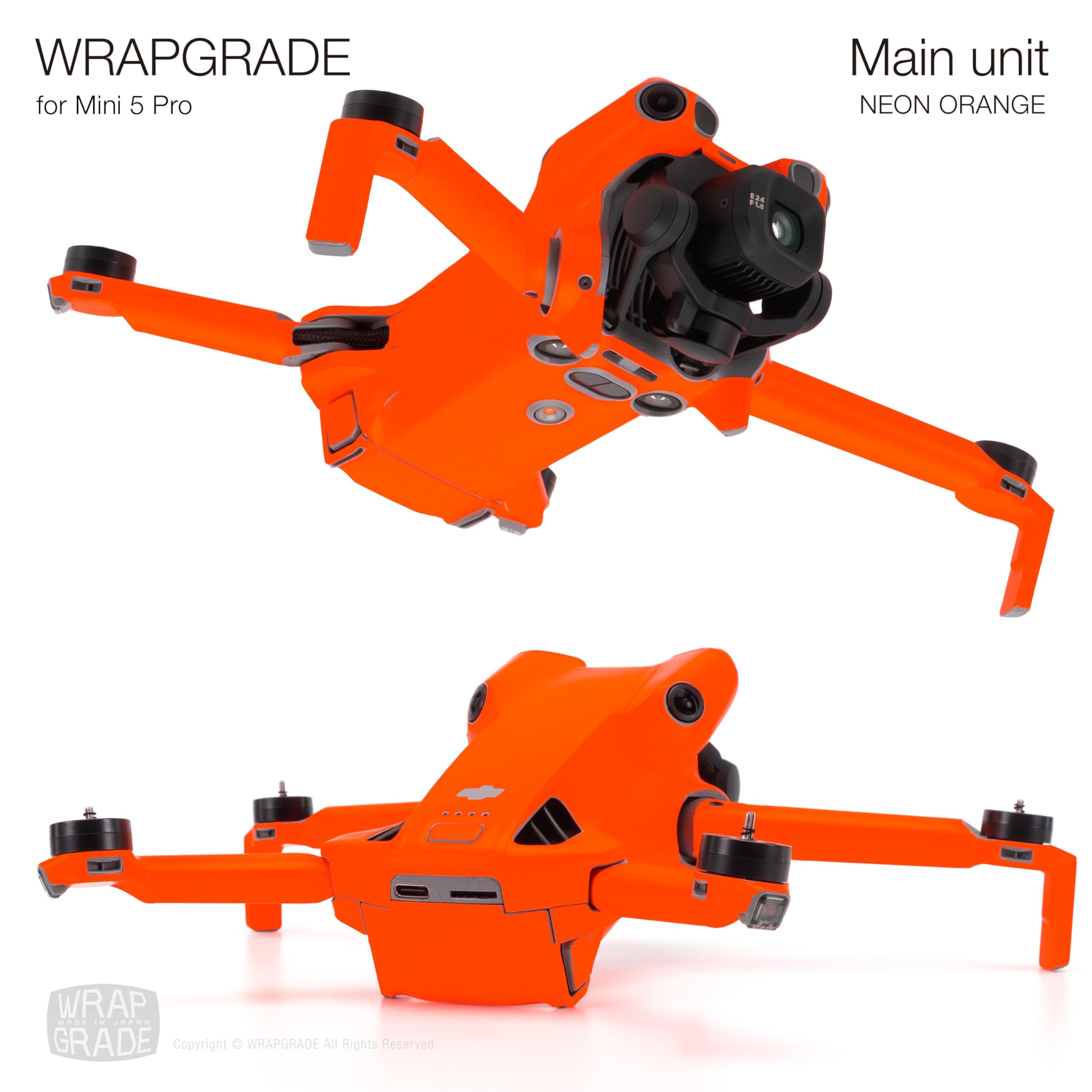 WRAPGRADE adesivi compatibili con DJI Mini 5 Pro (Neon Orange)