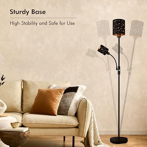 Miniatura 7 de Industrial Floor Lamps for Living Room, Tree Standing Lamp for Bedroom with Adjustable 3-Light, 4W E12 LED Bulb, Modern Stand Up Lamps, Metal Tall