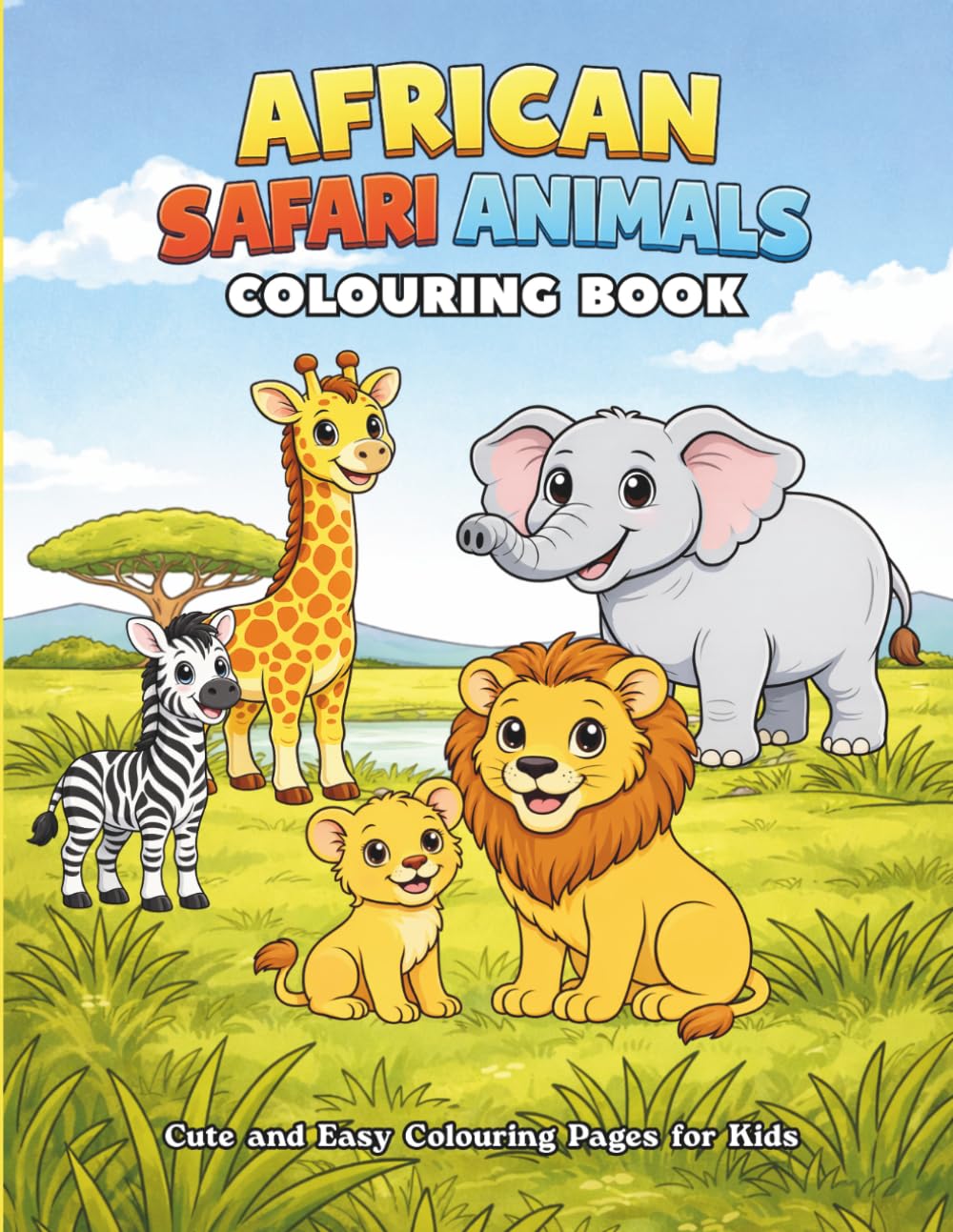 African Safari Animals Colouring Book for Kids Ages 4–7, Cute and Easy Colouring Pages with Lions, Elephants, Giraffes, Zebras and More: Fun and ... Young Kids (Little Explorer Colouring Books)